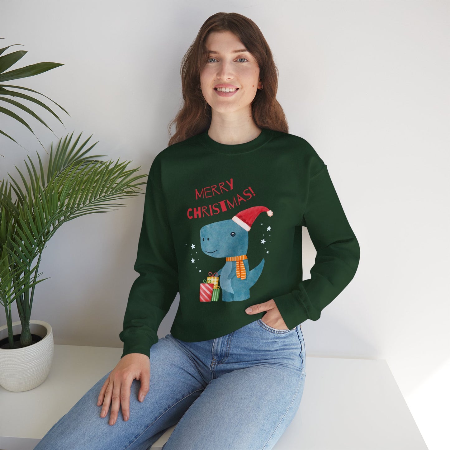 Merry Christmas Dino 🎄🦖🎁 Unisex Heavy Blend Crewneck Sweatshirt