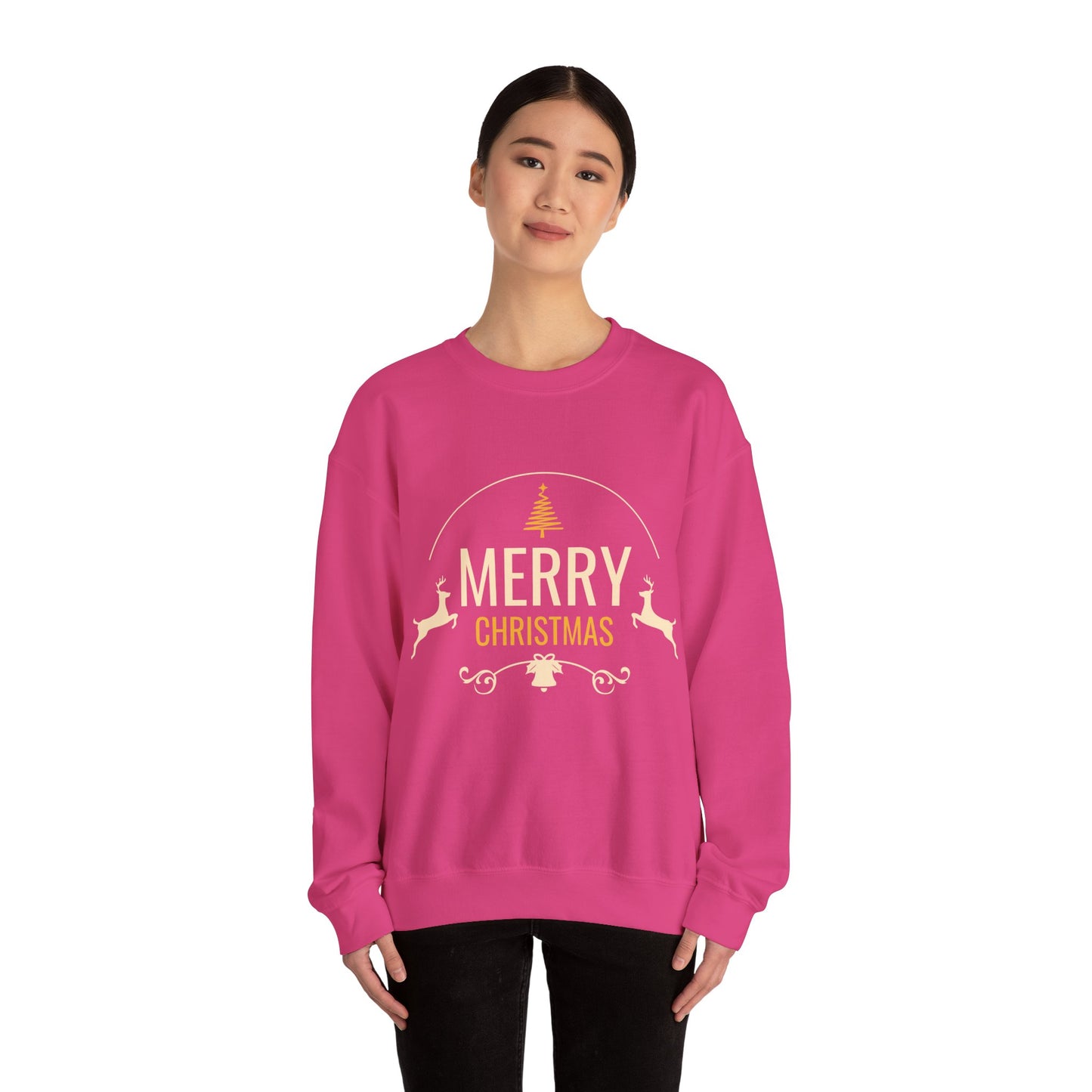 Unisex Heavy Blend Crewneck Sweatshirt Merry Christmas with Leaping Reindeer 🎄🦌