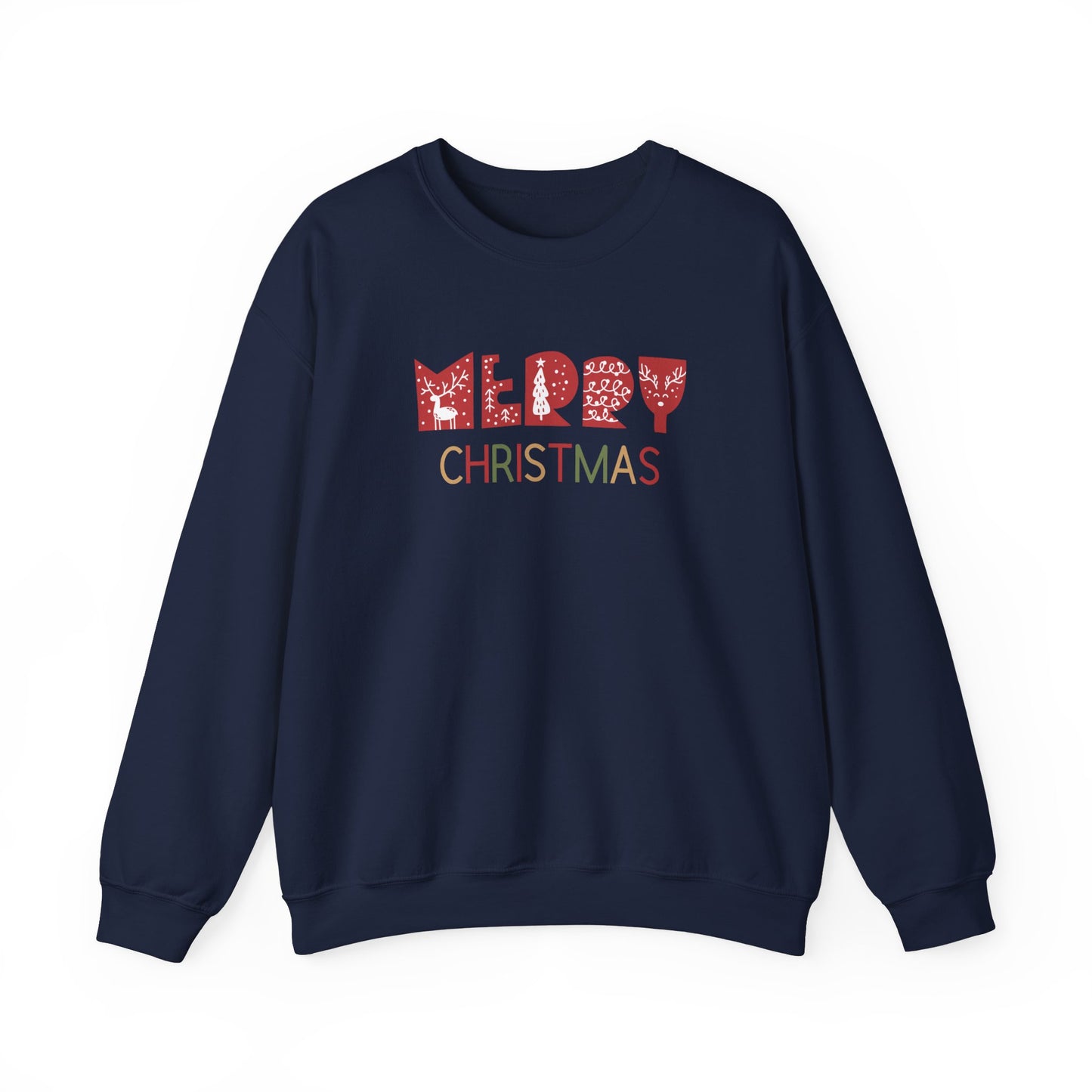 Unisex Heavy Blend Crewneck Sweatshirt Merry Christmas with Colorful Elements 🎄✨