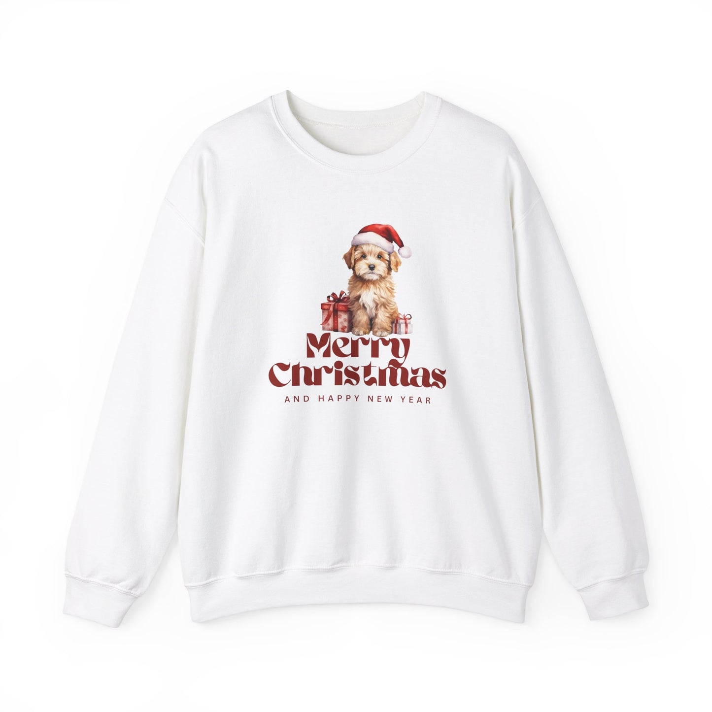 Unisex Heavy Blend Crewneck Sweatshirt Merry Christmas and Happy New Year with Puppy 🎅🐾🎁