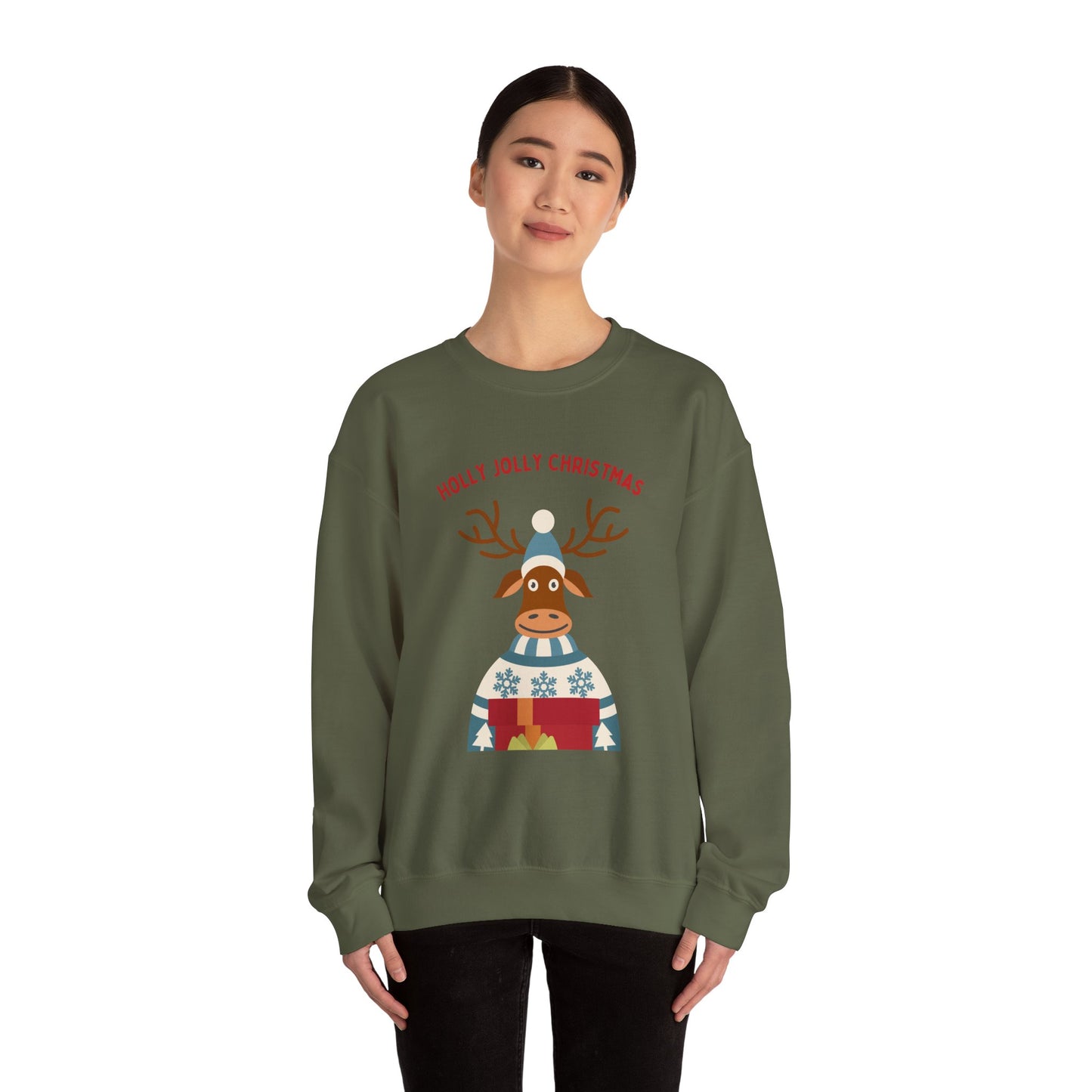 Unisex Heavy Blend Crewneck Sweatshirt Holly Jolly Christmas Reindeer 🎄🦌🎁