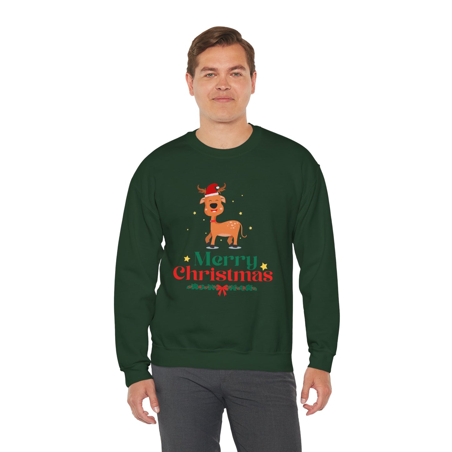 Merry Christmas Reindeer 🎄🦌✨ Unisex Heavy Blend Crewneck Sweatshirt