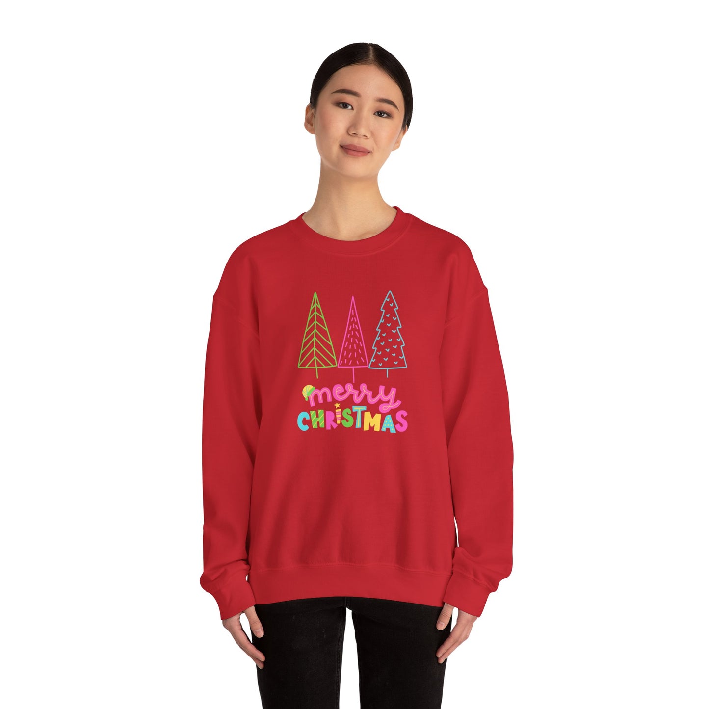 Unisex Heavy Blend Crewneck Sweatshirt Neon Christmas Trees 🎄✨🌈