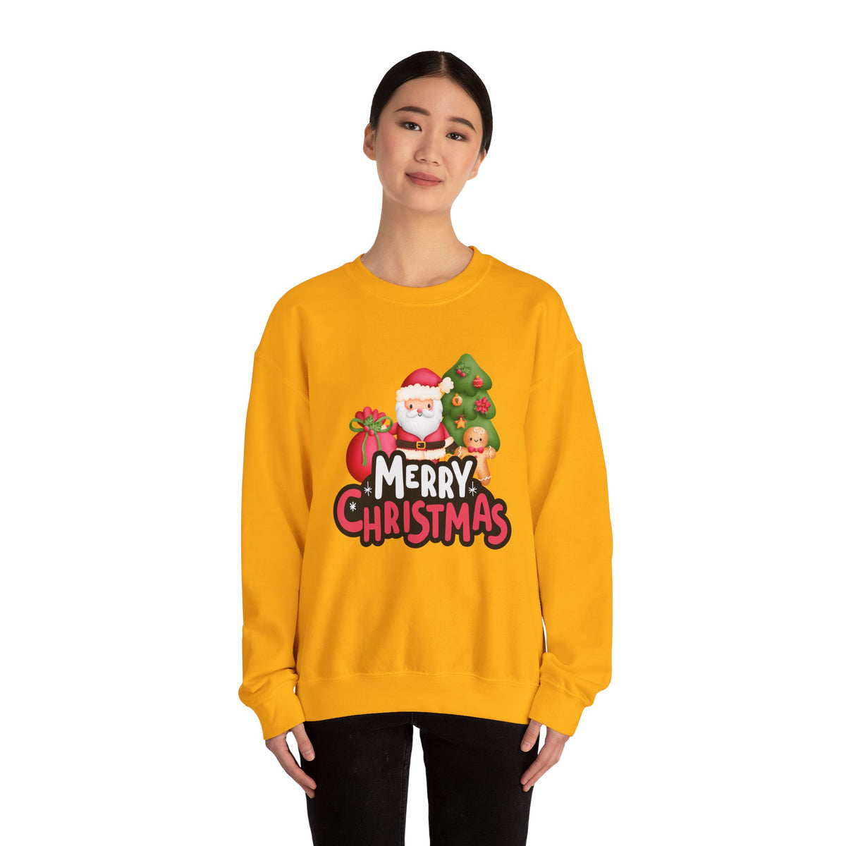 Unisex Heavy Blend Crewneck Sweatshirt  Merry Christmas with Santa & Gingerbread Man 🎅🍪✨