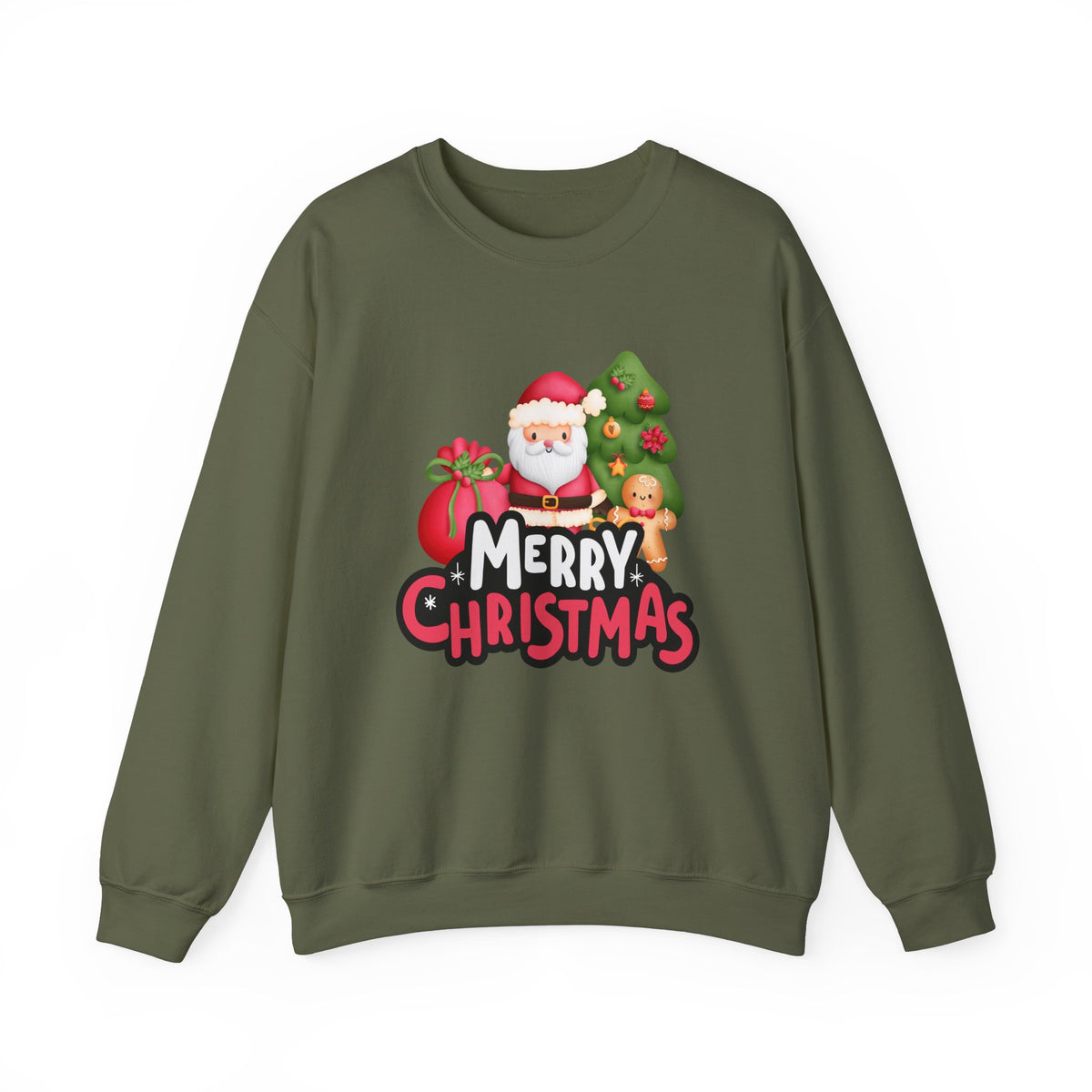Unisex Heavy Blend Crewneck Sweatshirt  Merry Christmas with Santa & Gingerbread Man 🎅🍪✨
