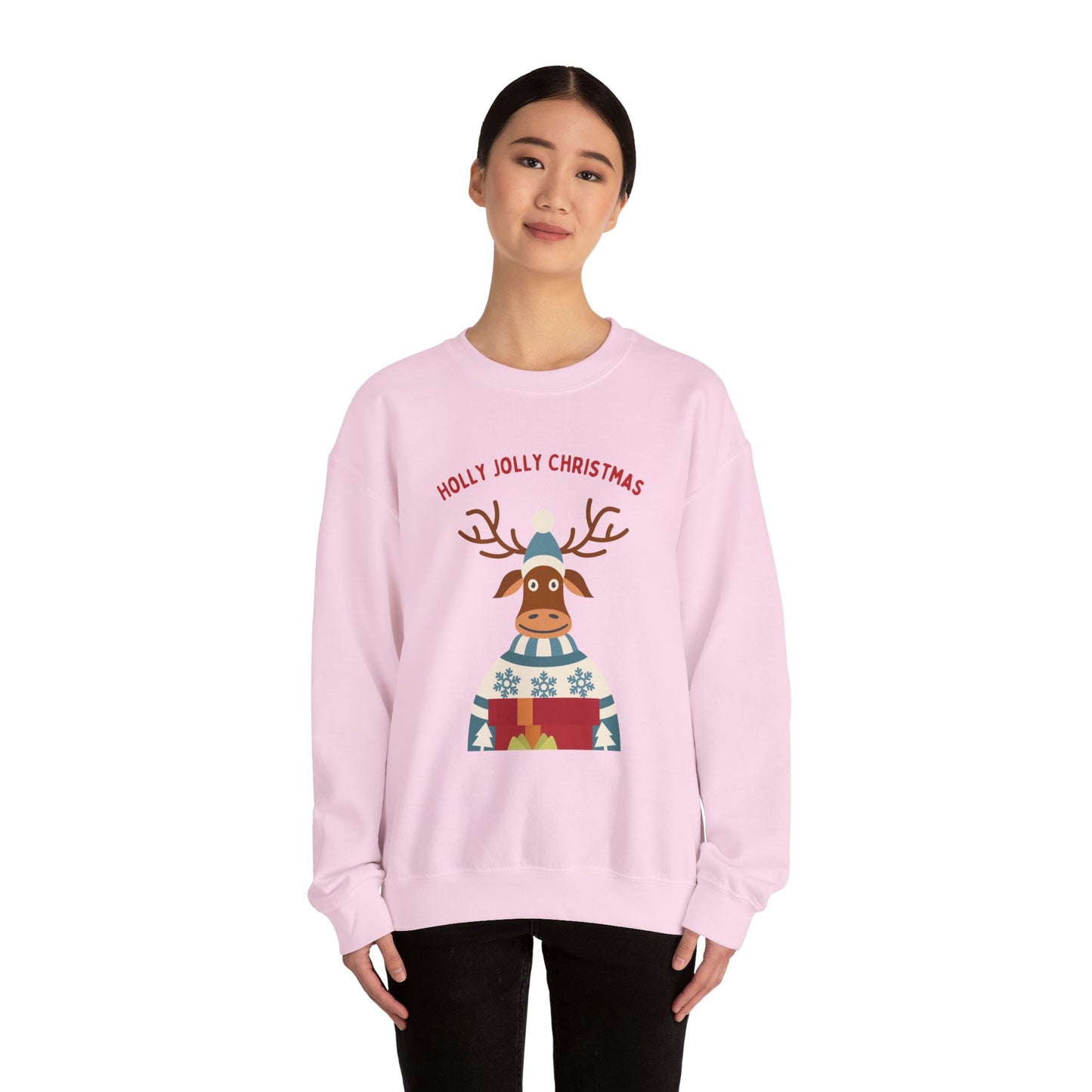 Unisex Heavy Blend Crewneck Sweatshirt Holly Jolly Christmas Reindeer 🎄🦌🎁