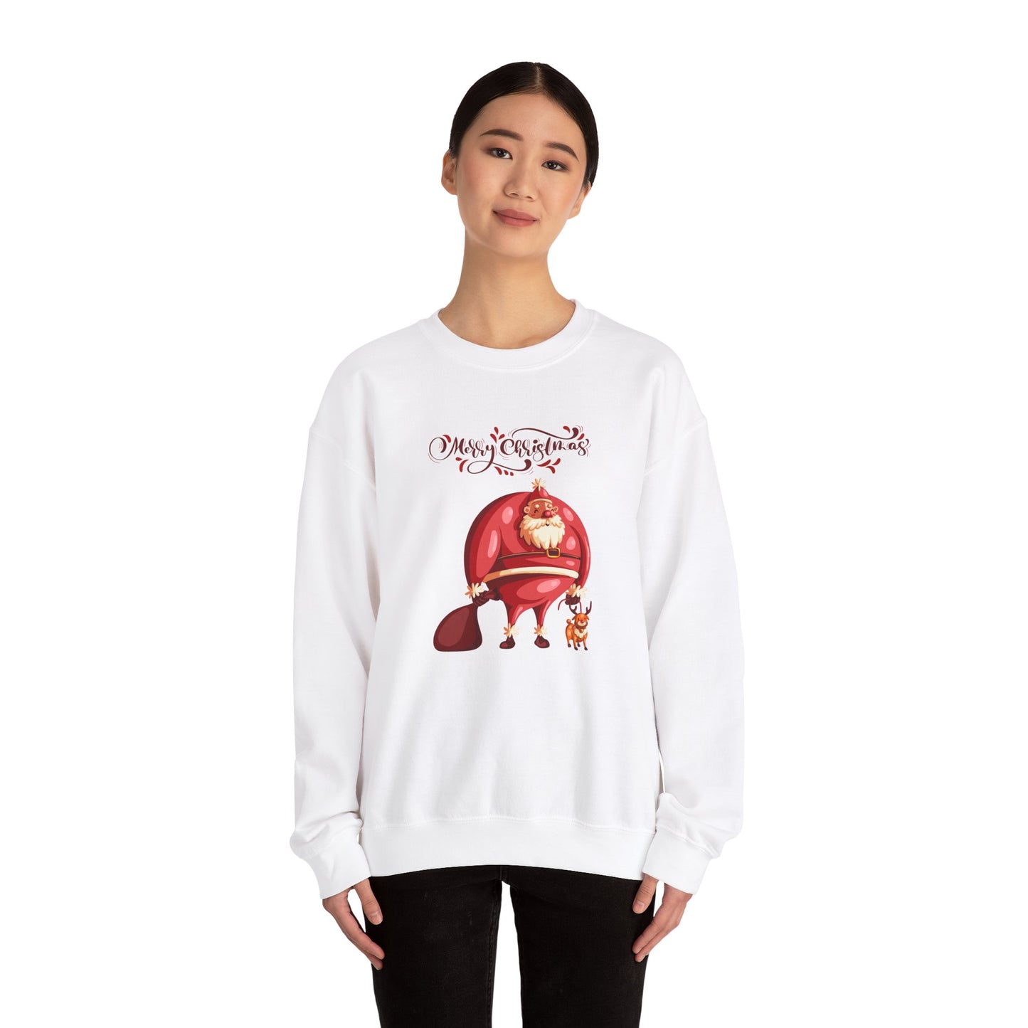 Unisex Heavy Blend Crewneck Sweatshirt Santa Walking Baby Reindeer 🎅🦌🎁