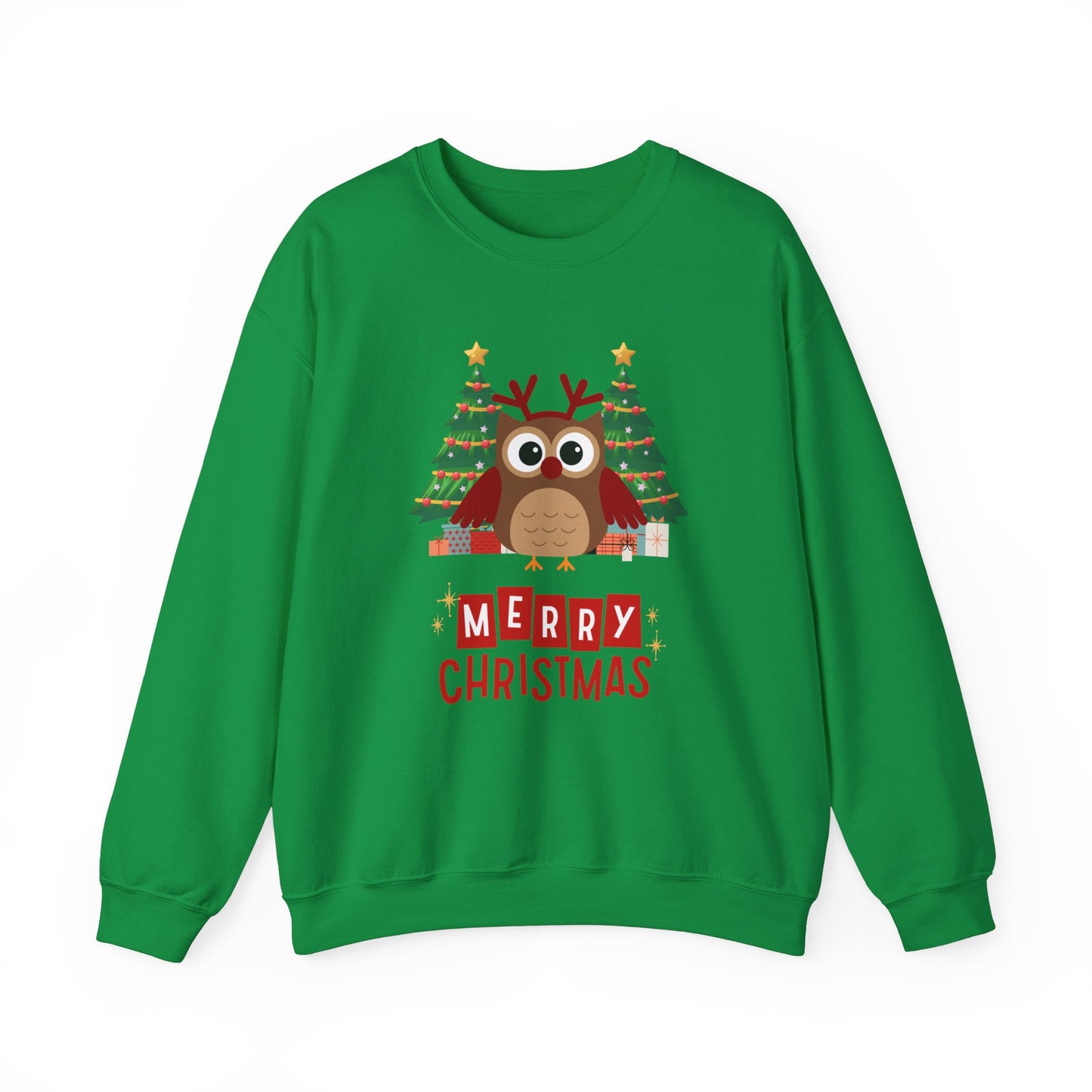 Unisex Heavy Blend Crewneck Sweatshirt Merry Christmas Owl with Antlers 🎄🦉✨