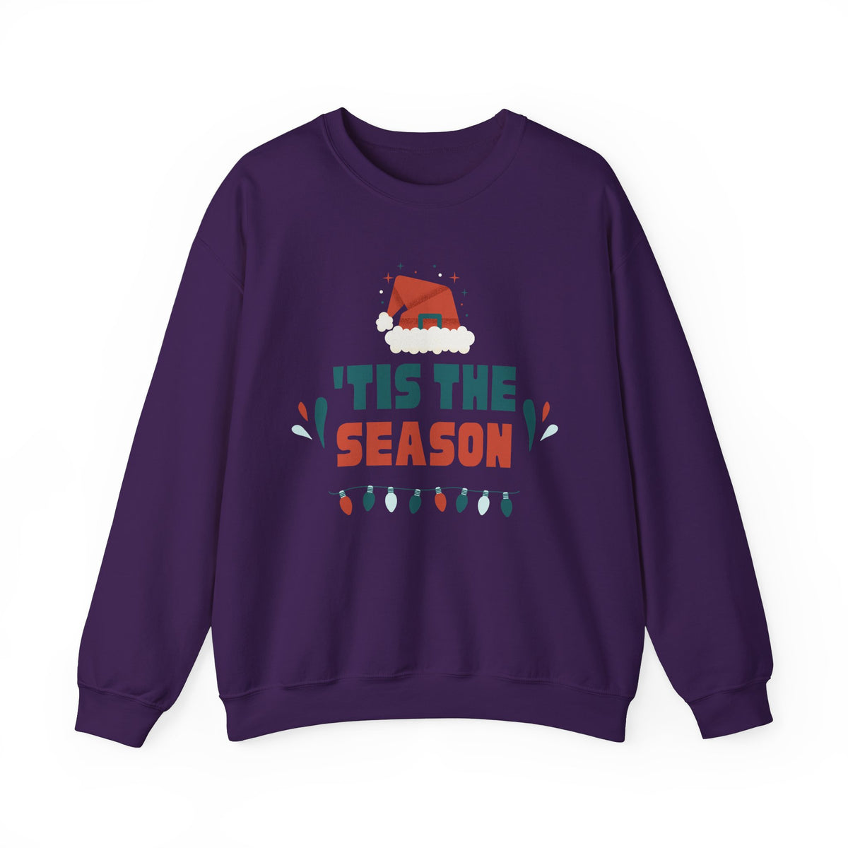Unisex Heavy Blend Crewneck Sweatshirt 'Tis The Season To Be Jolly with Santa Hat & Lights 🎄✨