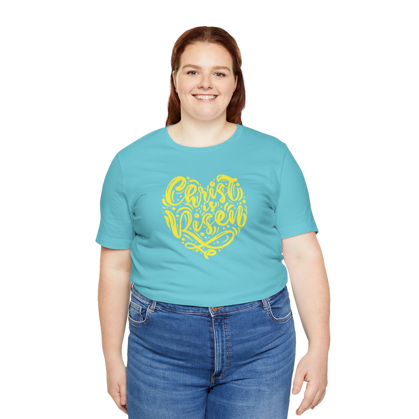Christ is Risen Heart Shaped Yellow Print Unisex Jersey Short Sleeve Tee