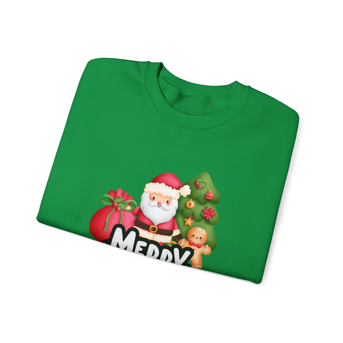 Unisex Heavy Blend Crewneck Sweatshirt  Merry Christmas with Santa & Gingerbread Man 🎅🍪✨