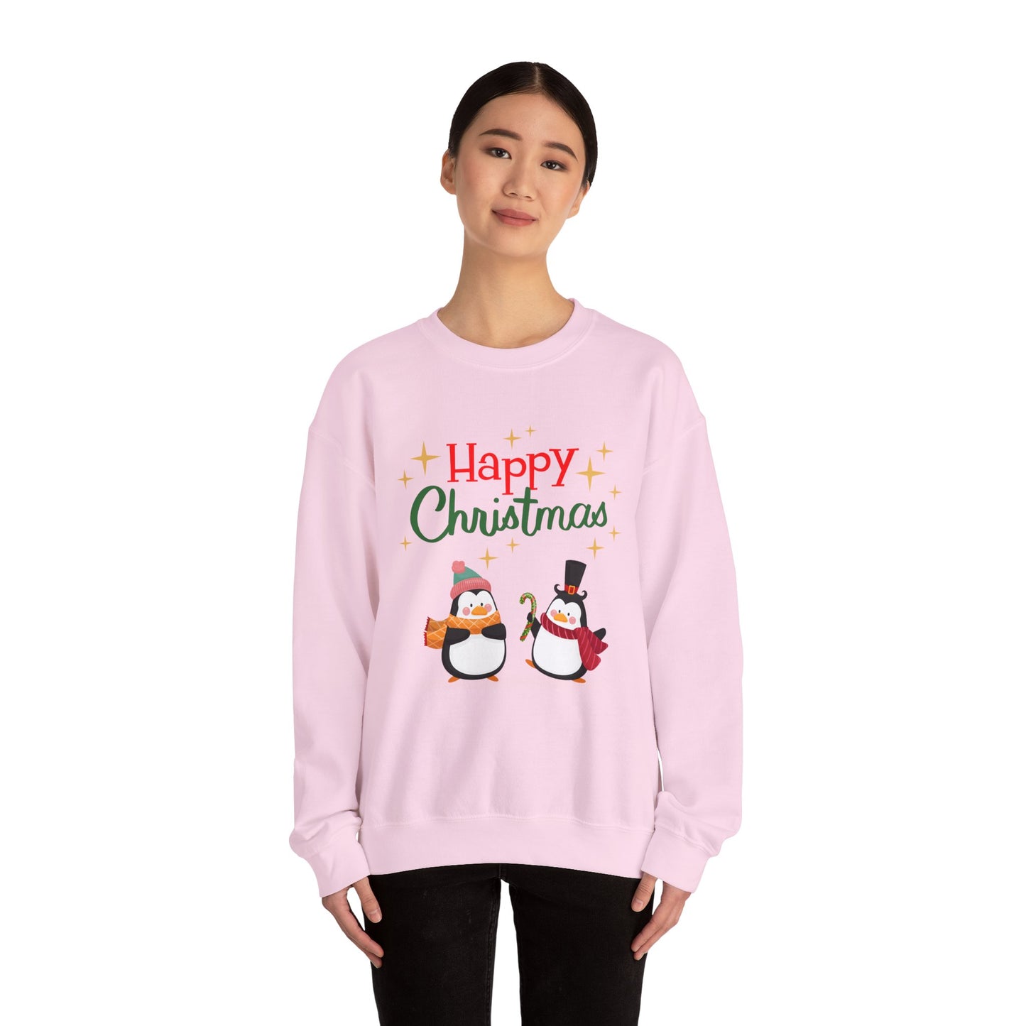 Unisex Heavy Blend Crewneck Sweatshirt Happy Christmas with Penguins 🎄🐧✨