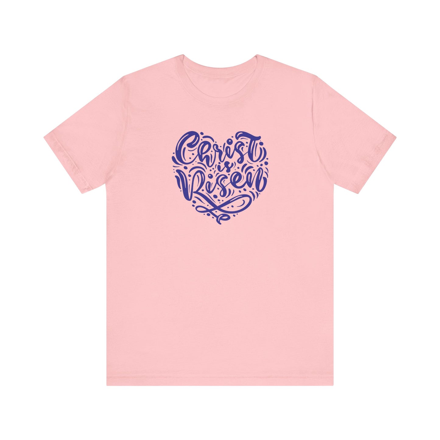 Unisex Jersey Short Sleeve Tee Easter 'Christ is Risen' Heart Shaped Navy Print