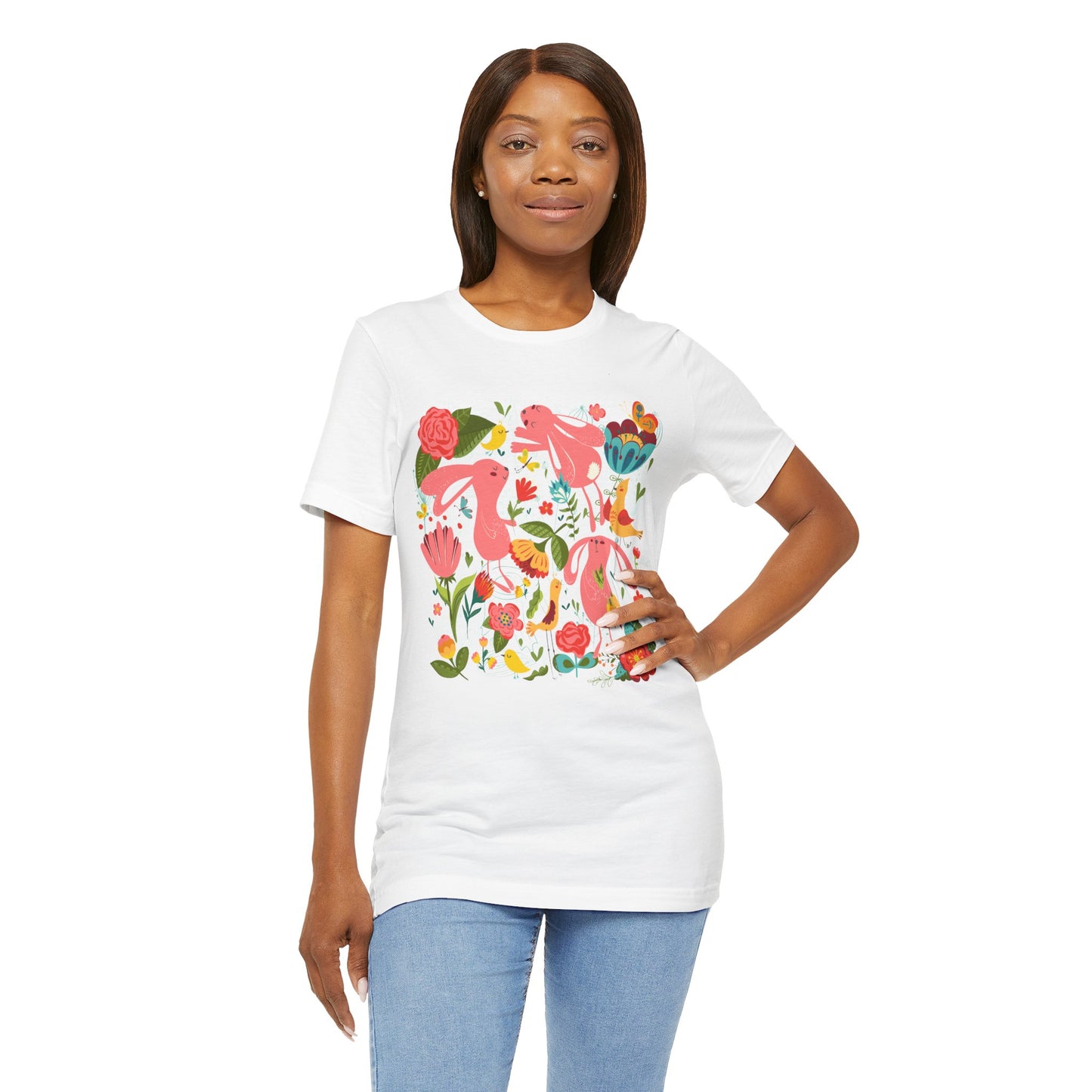 Bunny Bonanza Colorful Boho Easter Rabbit Trio Unisex Jersey Short Sleeve Tee