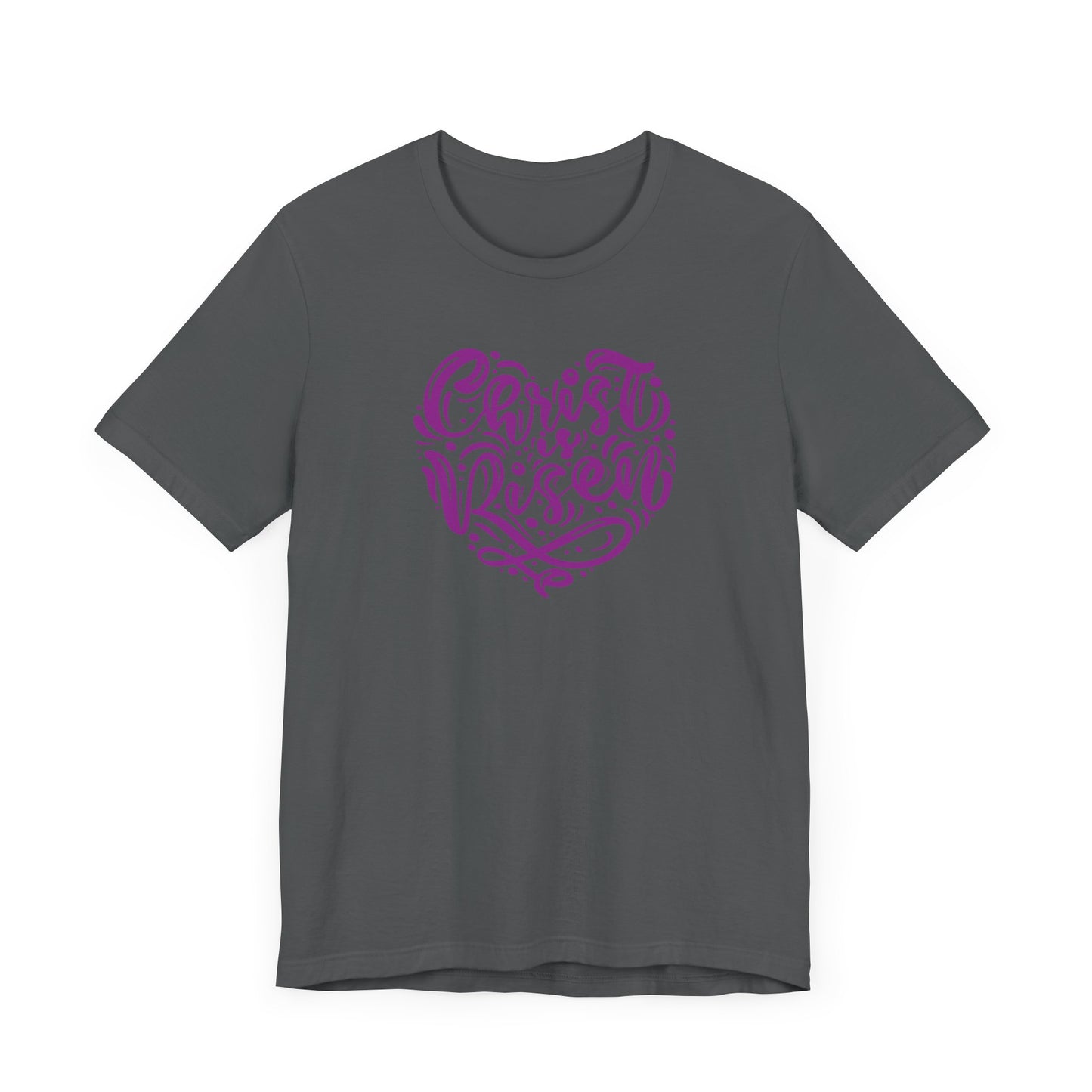 Unisex Jersey Short Sleeve Tee Easter 'Christ is Risen' Heart Shaped Purple Print