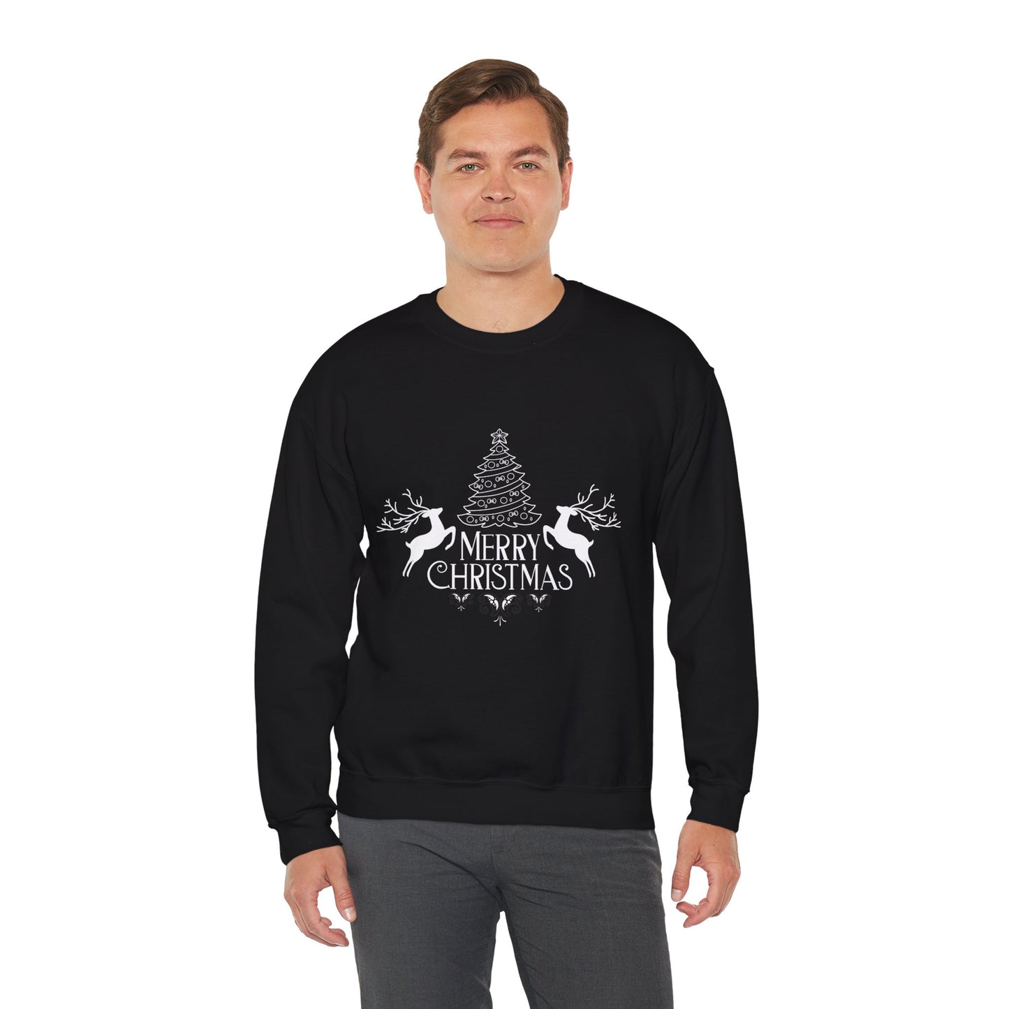Merry Christmas Tree 🎄🦌✨ Unisex Heavy Blend Crewneck Sweatshirt