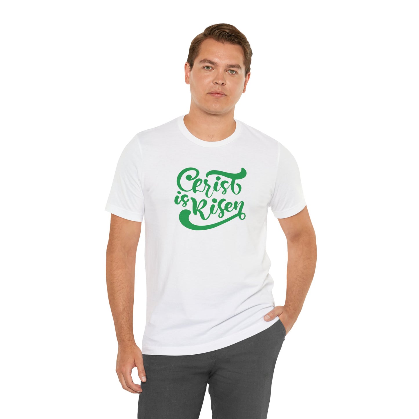 Christ is Risen Green Print Unisex Jersey Short Sleeve Tee