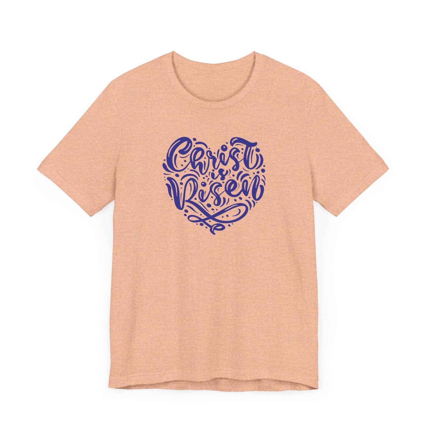 Unisex Jersey Short Sleeve Tee Easter 'Christ is Risen' Heart Shaped Navy Print