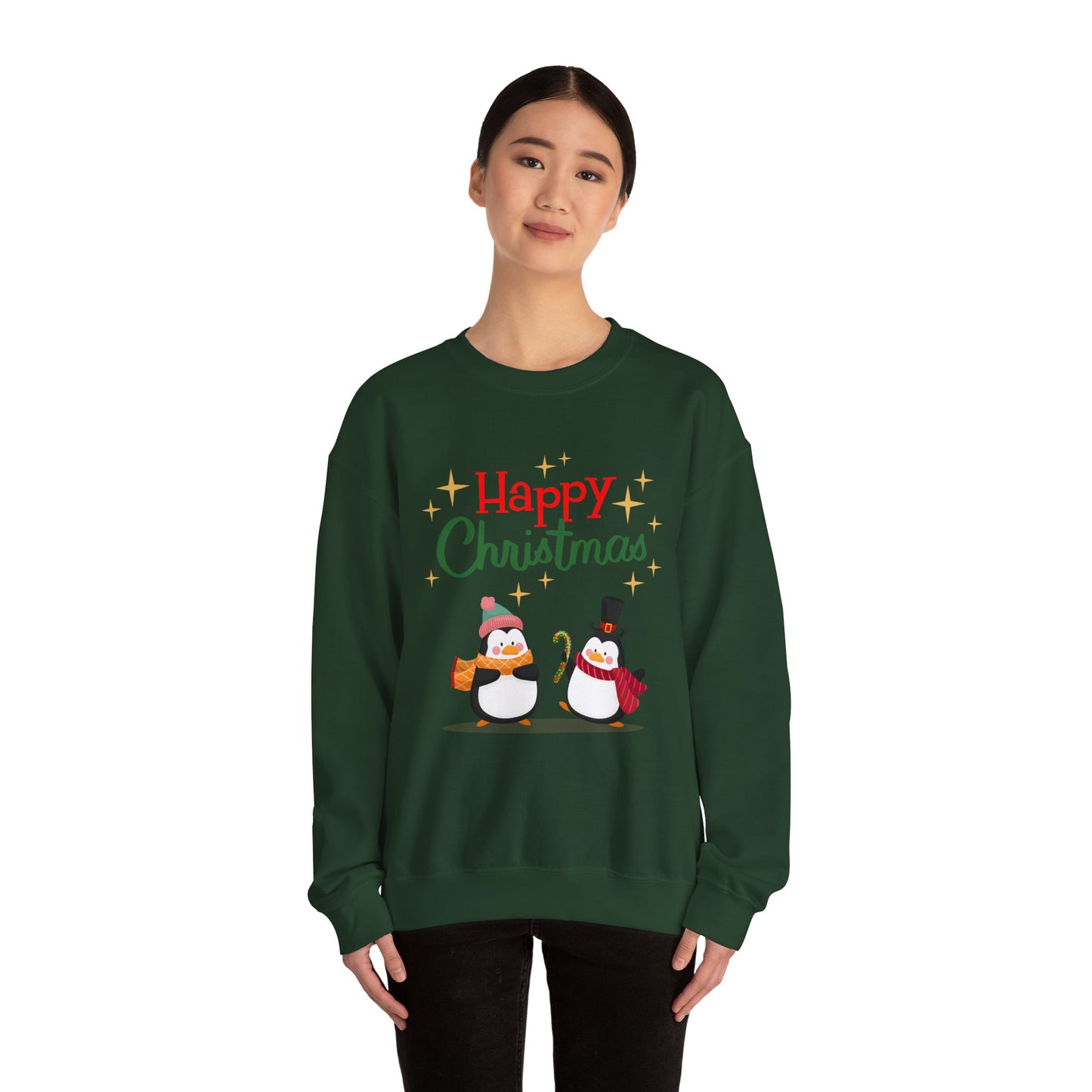 Unisex Heavy Blend Crewneck Sweatshirt Happy Christmas with Penguins 🎄🐧✨