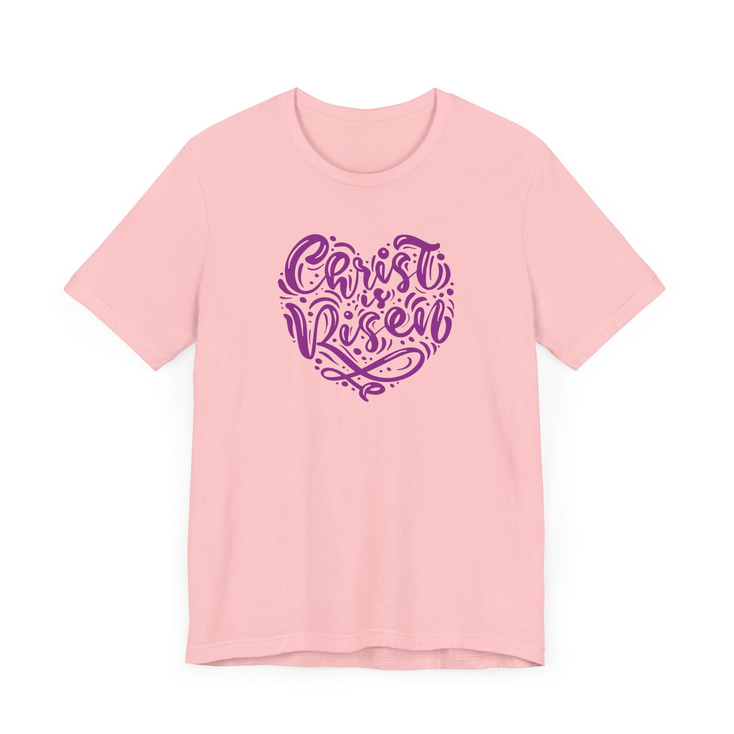 Unisex Jersey Short Sleeve Tee Easter 'Christ is Risen' Heart Shaped Purple Print