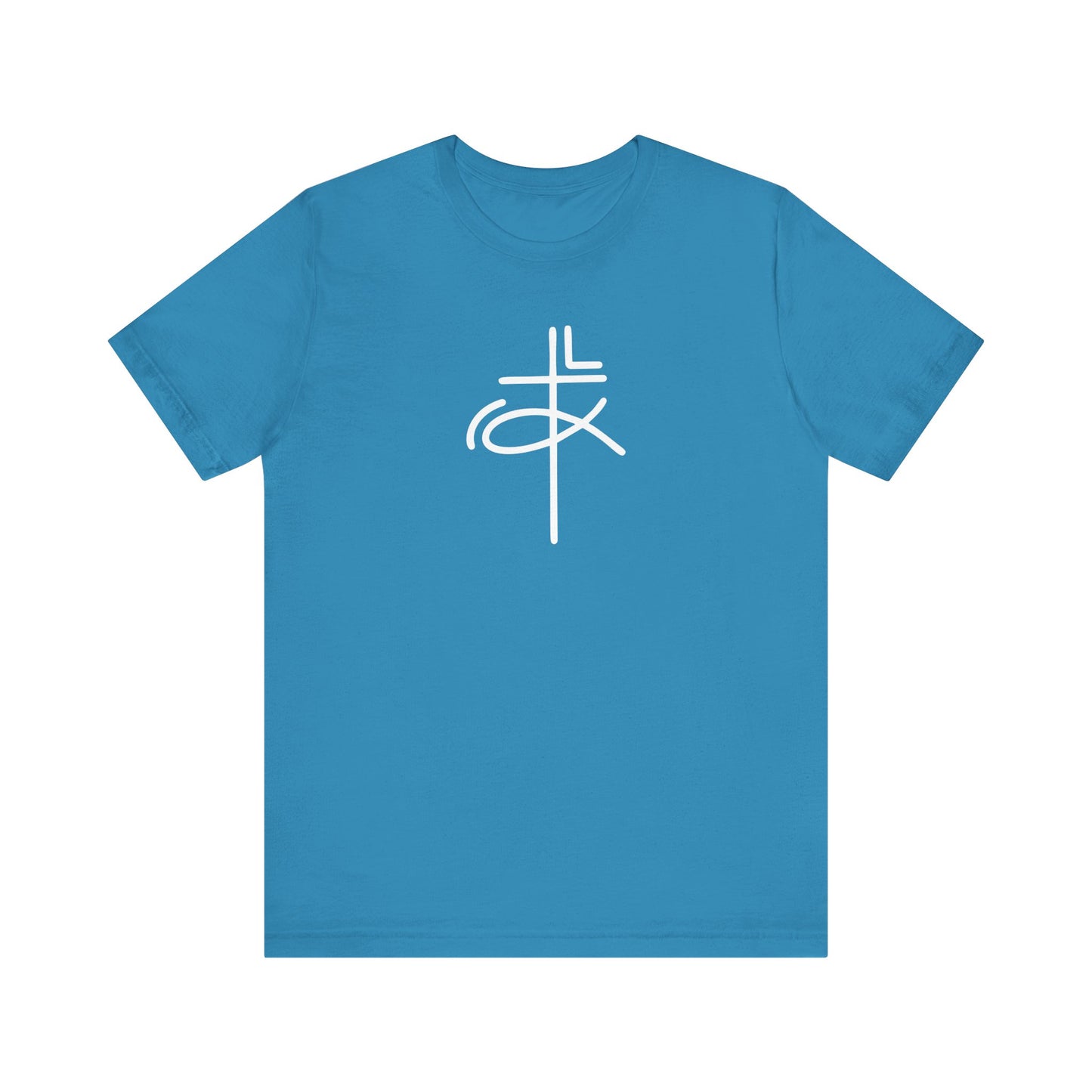 Unisex Jersey Short Sleeve Tee Crucifix Ichthys "Jesus Fish" White Print