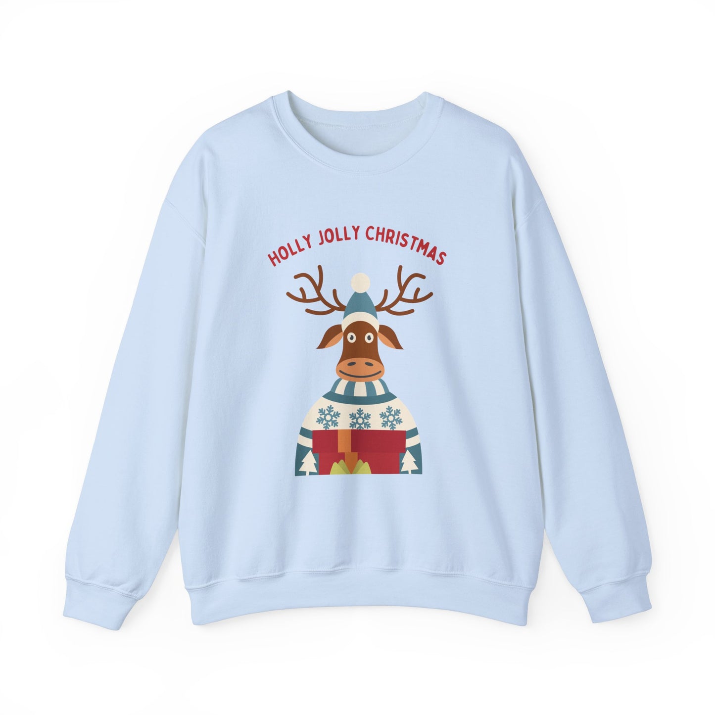 Unisex Heavy Blend Crewneck Sweatshirt Holly Jolly Christmas Reindeer 🎄🦌🎁