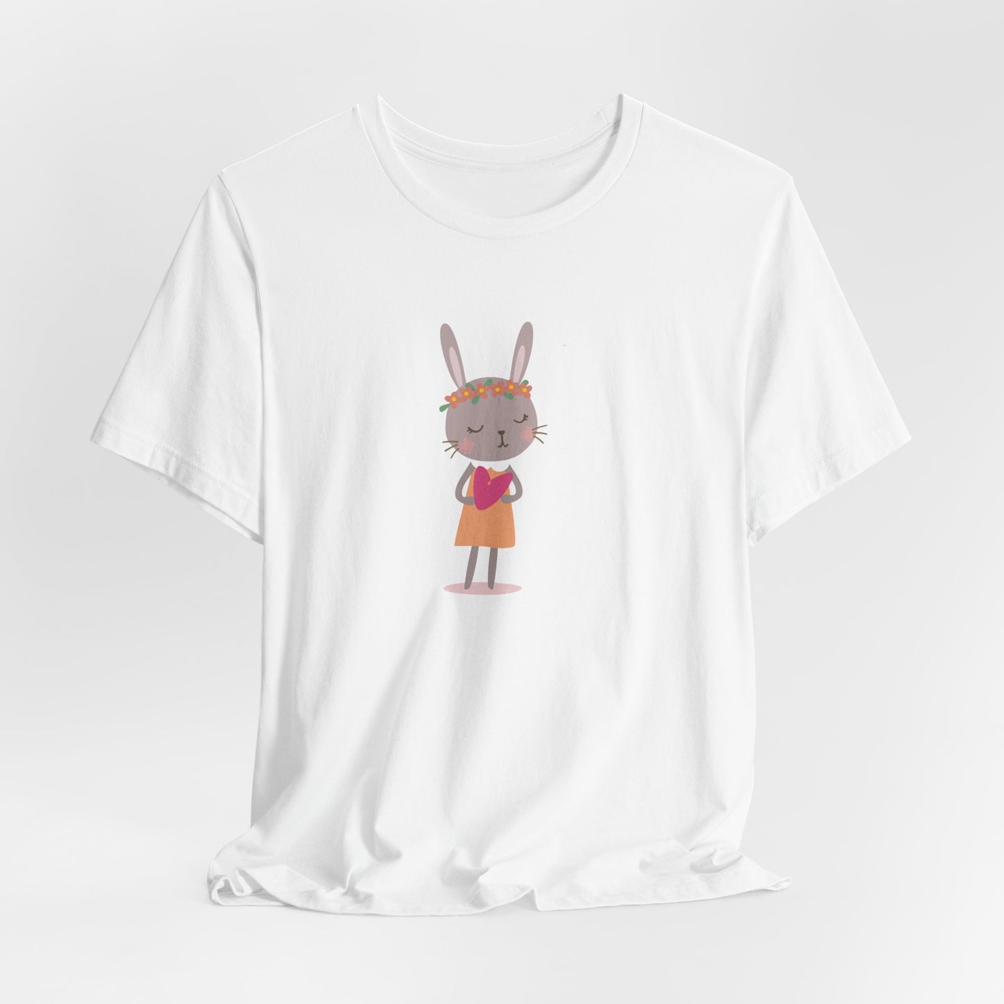 Bunny Love Whimsical Girl Rabbit with Spring Flowers Unisex Jersey Short Sleeve Tee