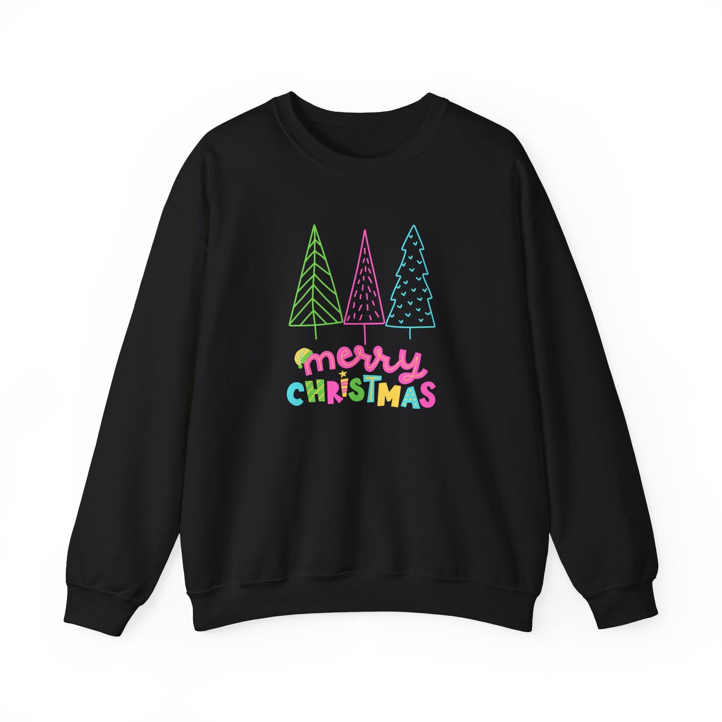 Unisex Heavy Blend Crewneck Sweatshirt Neon Christmas Trees 🎄✨🌈