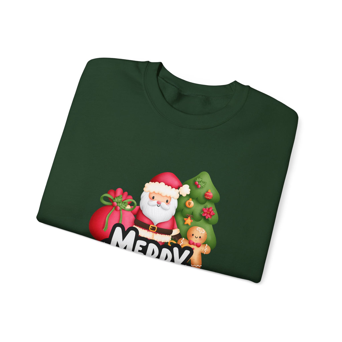 Unisex Heavy Blend Crewneck Sweatshirt  Merry Christmas with Santa & Gingerbread Man 🎅🍪✨