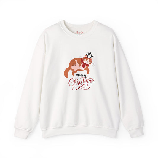Meowy Christmas with Reindeer Cat 🎄🐱🦌 Unisex Heavy Blend Crewneck Sweatshirt