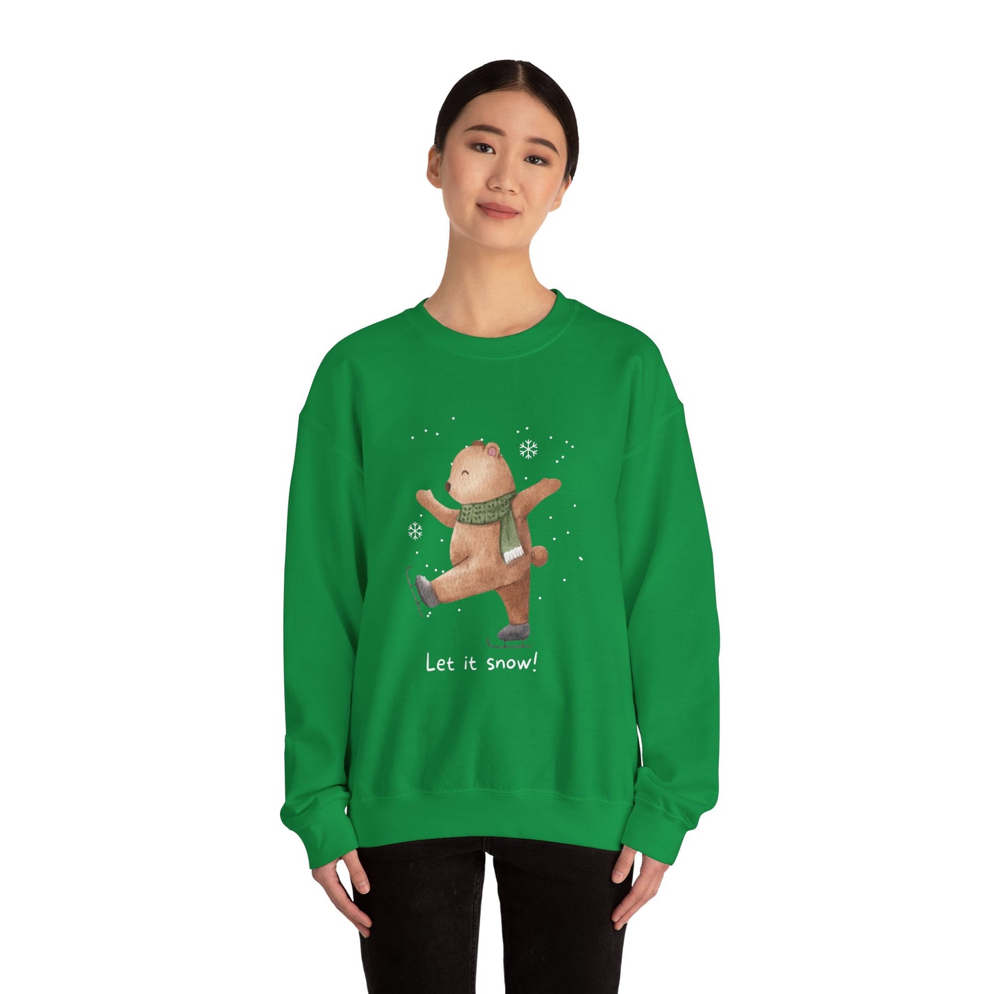 Unisex Heavy Blend Crewneck Sweatshirt Let It Snow Teddy Bear Ice Skating ❄️🐻