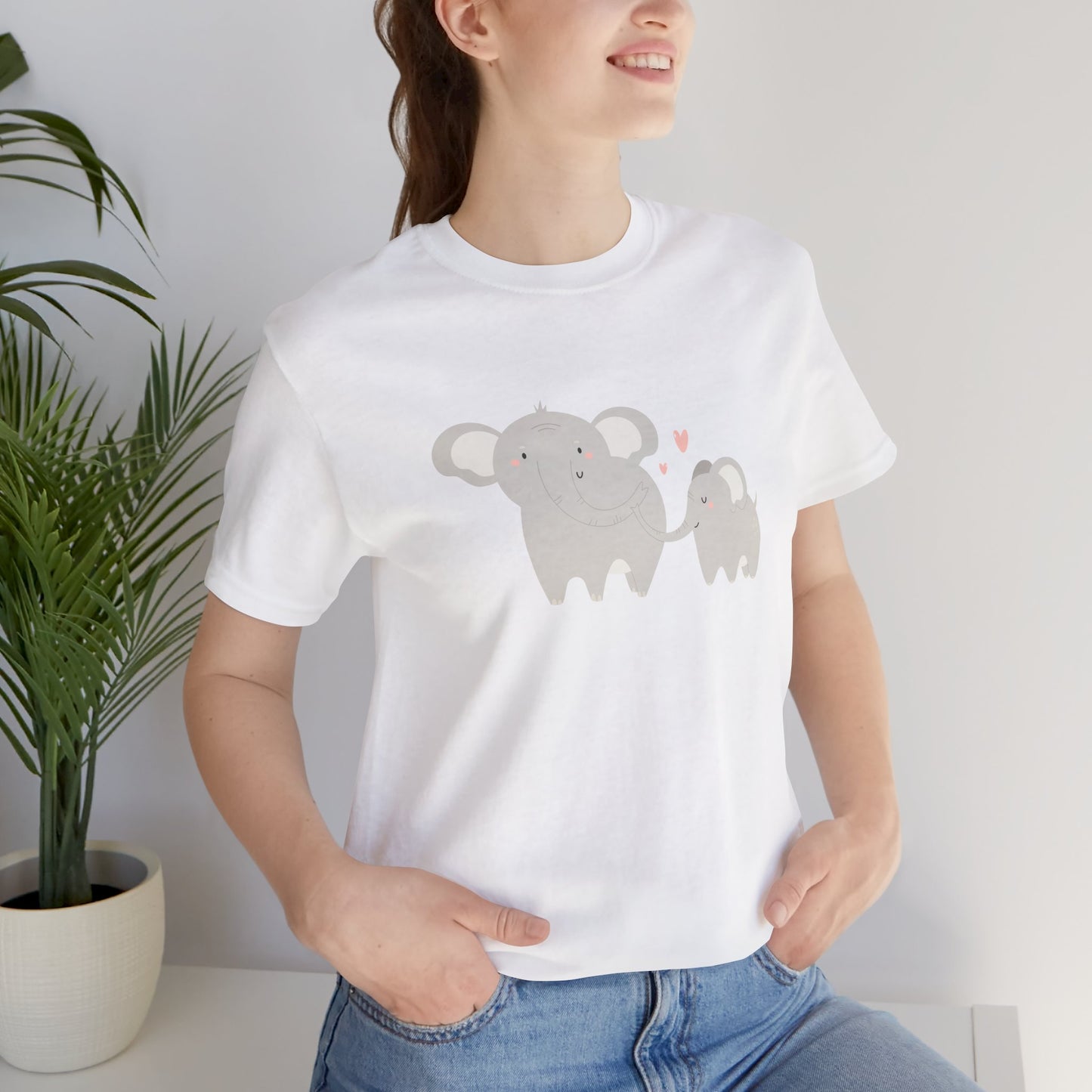 Mommy & Me Ele-fun Sweet Mom and Baby Elephant Unisex Jersey Short Sleeve Tee
