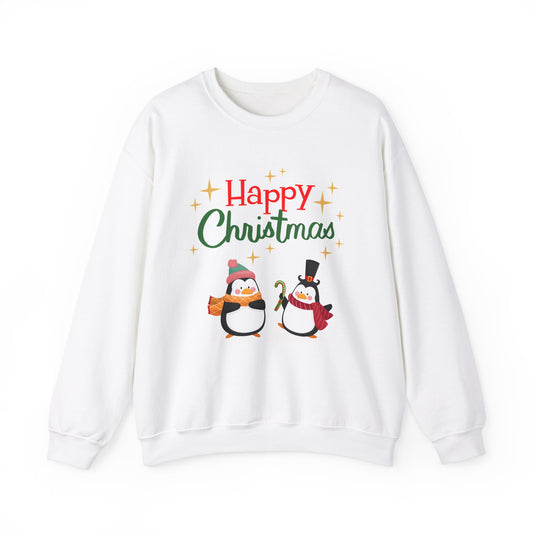 Unisex Heavy Blend Crewneck Sweatshirt Happy Christmas with Penguins 🎄🐧✨