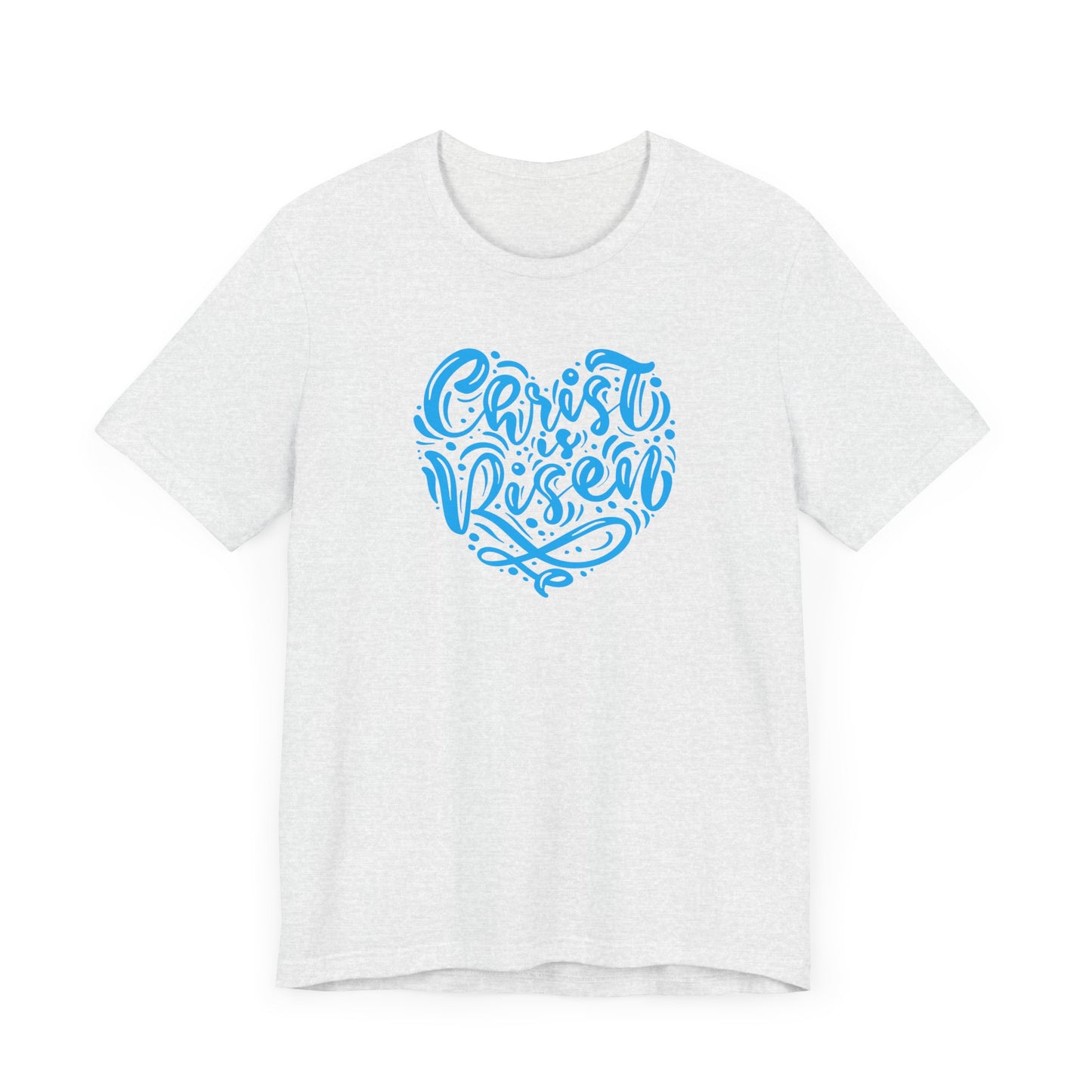 Unisex Jersey Short Sleeve Tee Easter 'Christ is Risen' Heart Shaped Blue Print