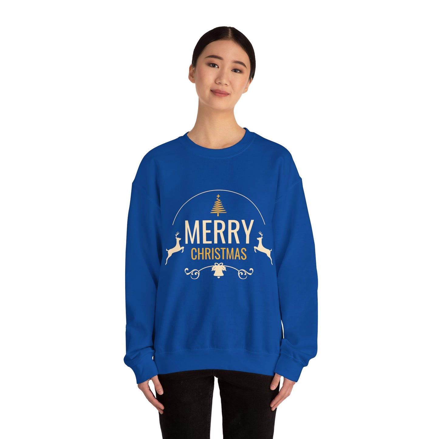 Unisex Heavy Blend Crewneck Sweatshirt Merry Christmas with Leaping Reindeer 🎄🦌