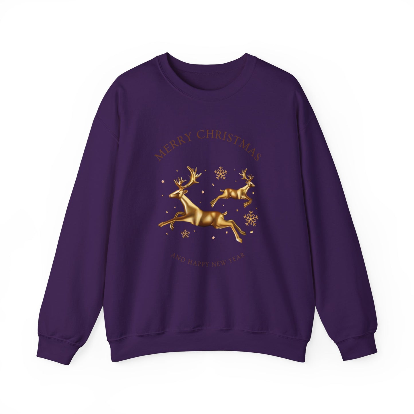 Unisex Heavy Blend Crewneck Sweatshirt Leaping Gold Reindeer 🎄✨ Merry Christmas & Happy New Year