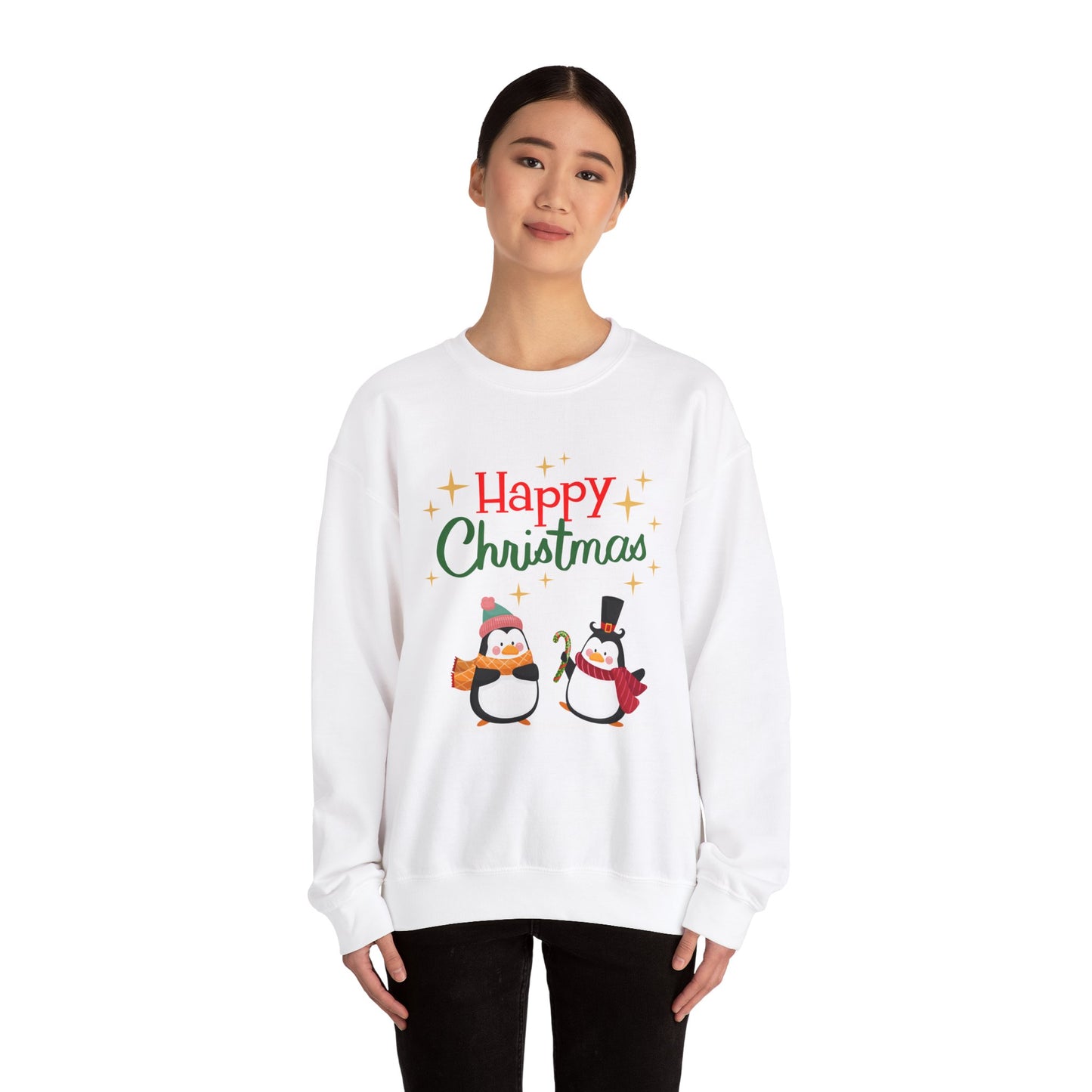 Unisex Heavy Blend Crewneck Sweatshirt Happy Christmas with Penguins 🎄🐧✨