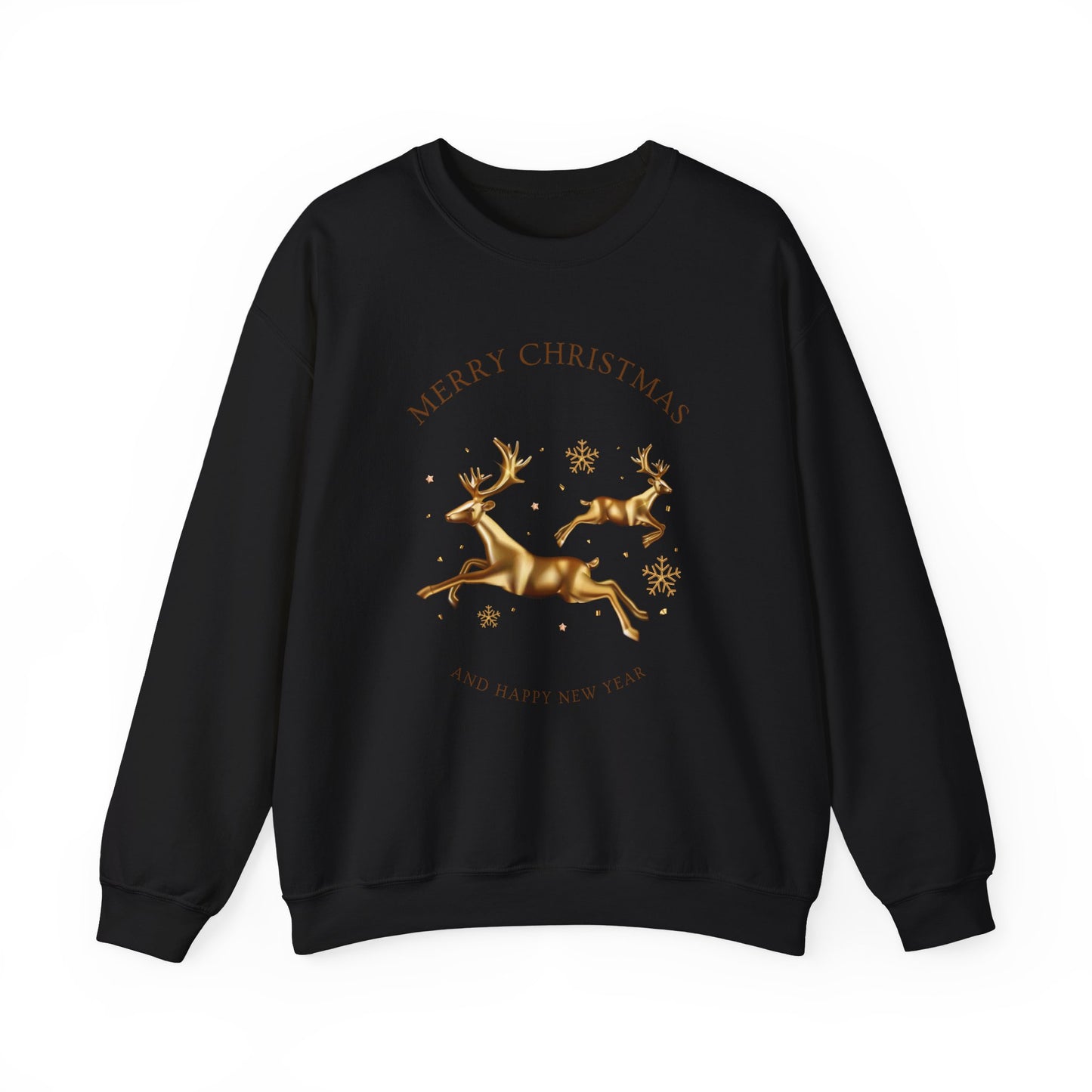 Unisex Heavy Blend Crewneck Sweatshirt Leaping Gold Reindeer 🎄✨ Merry Christmas & Happy New Year