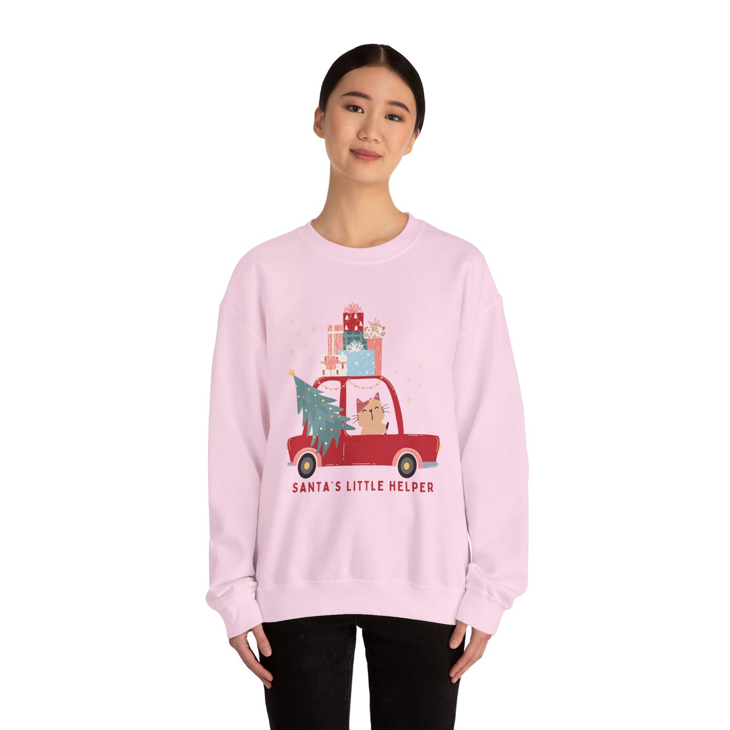 Unisex Heavy Blend Crewneck Sweatshirt Santa's Little Helper Cat Driving 🎄🚗🐱