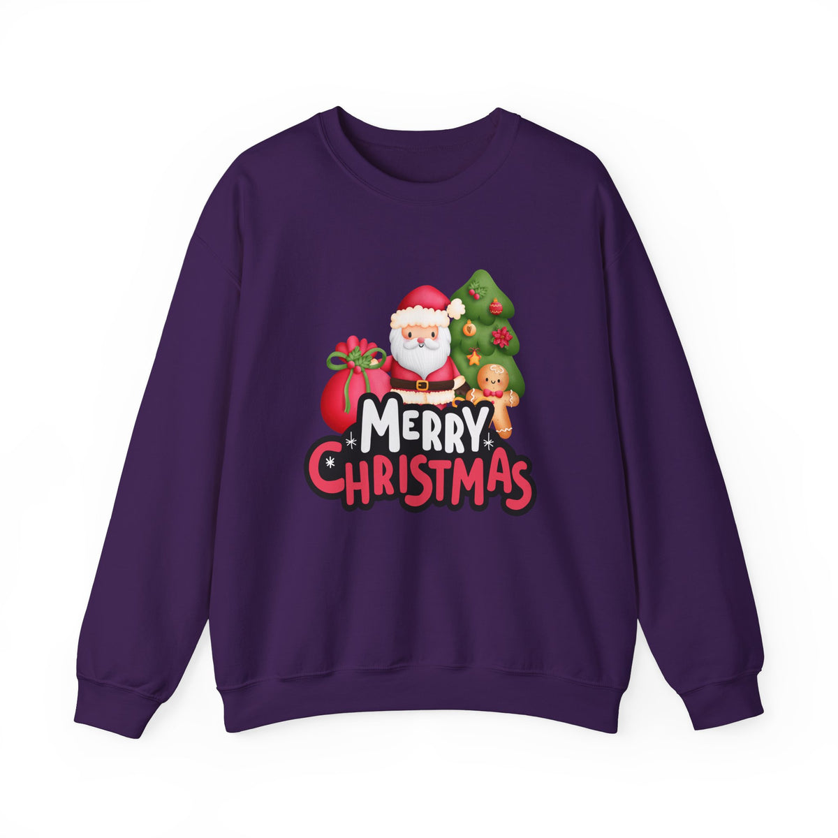 Unisex Heavy Blend Crewneck Sweatshirt  Merry Christmas with Santa & Gingerbread Man 🎅🍪✨