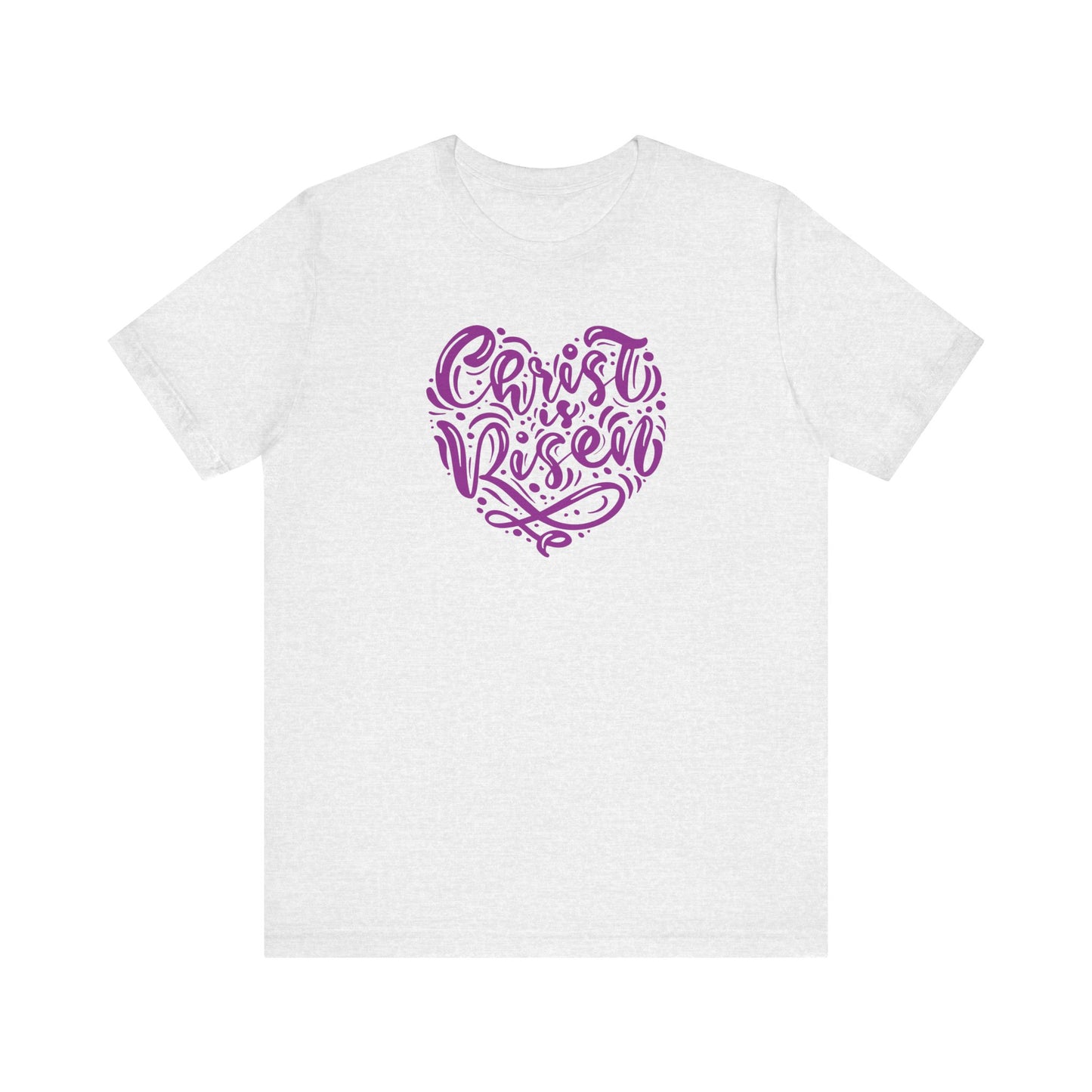 Christ is Risen Heart Shaped Purple Print Unisex Jersey Short Sleeve Tee