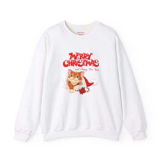 Unisex Heavy Blend Crewneck Sweatshirt Bashful Kitten Merry Christmas 🎅🐾✨