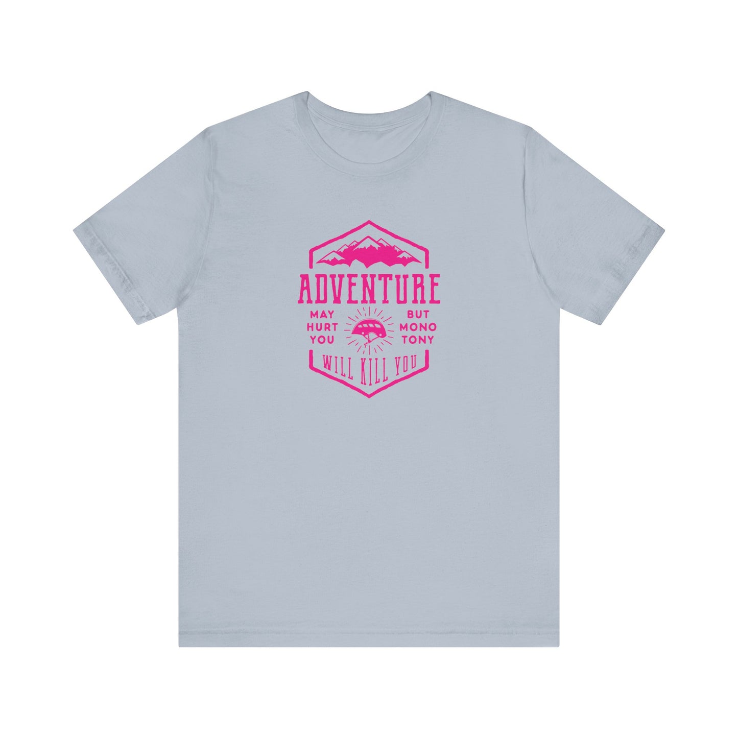 Unisex Jersey Short Sleeve Tee "Adventure" Pink Print