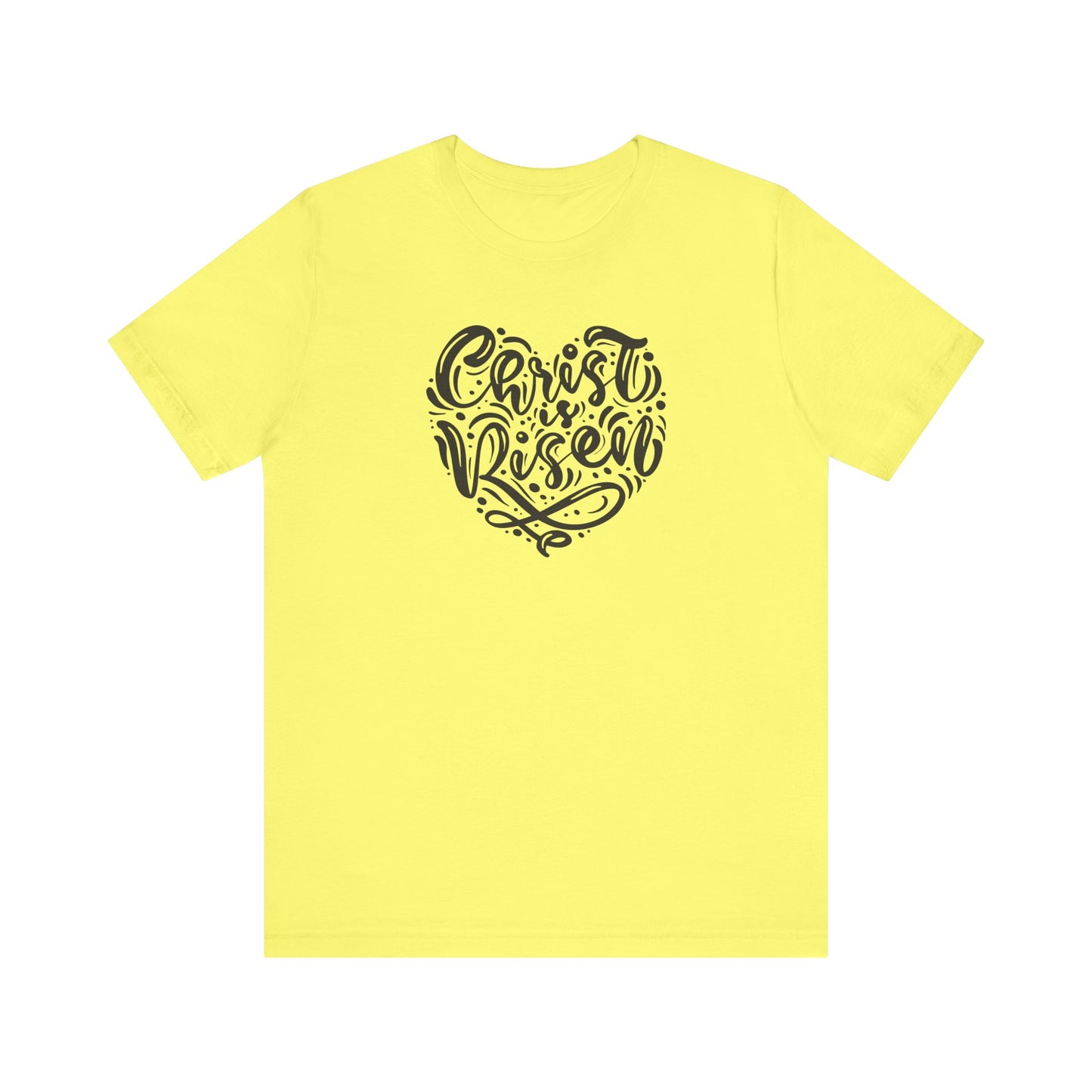 Unisex Jersey Short Sleeve Tee Easter 'Christ is Risen' Heart Shaped Black Print