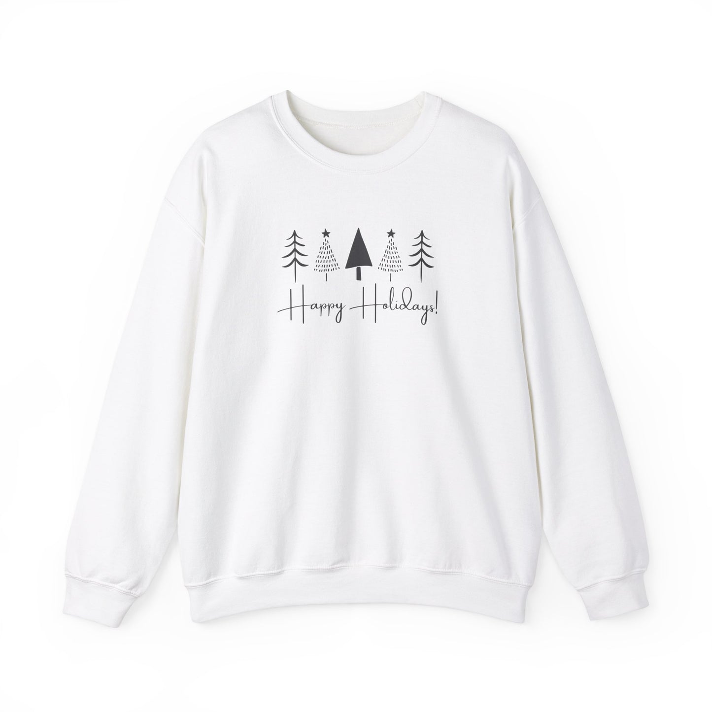 Unisex Heavy Blend Crewneck Sweatshirt Happy Holidays with Styled Christmas Trees 🎄✨
