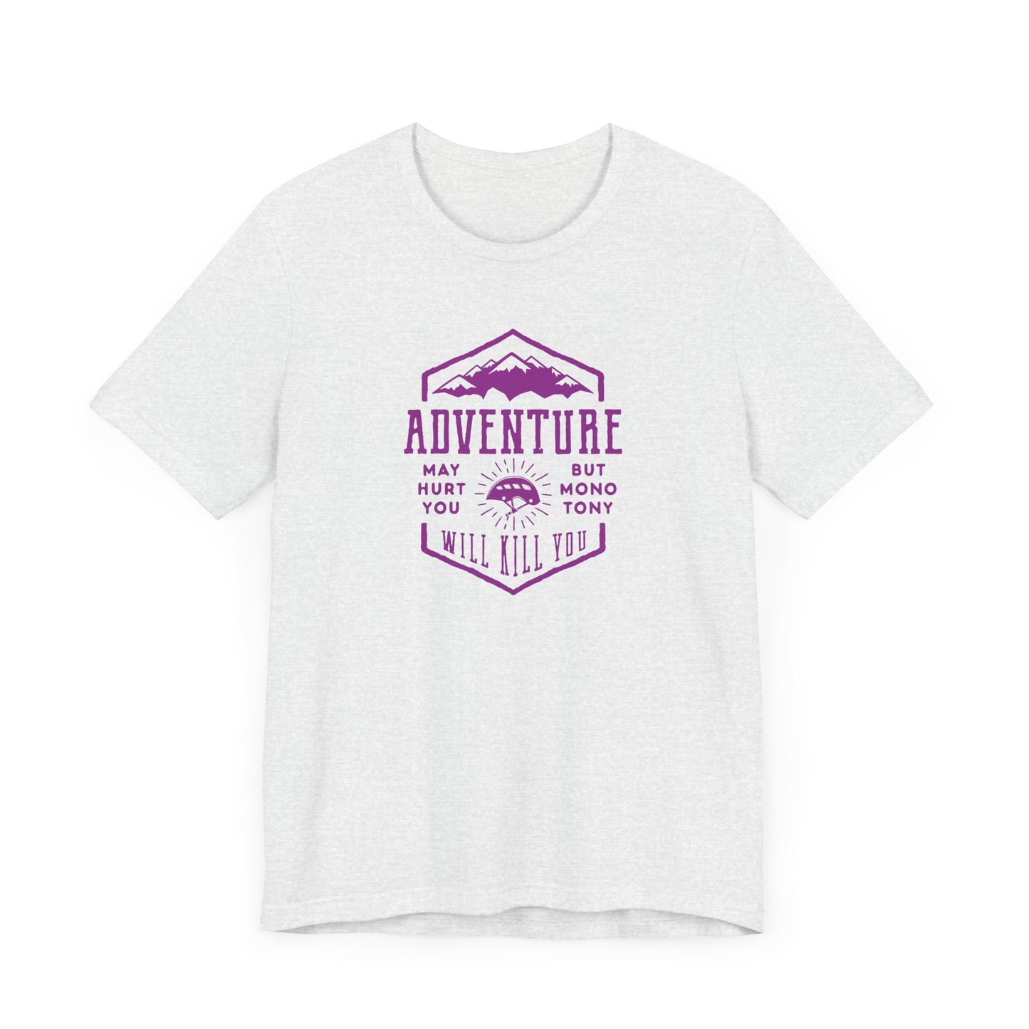 Unisex Jersey Short Sleeve Tee "Adventure" Purple Print