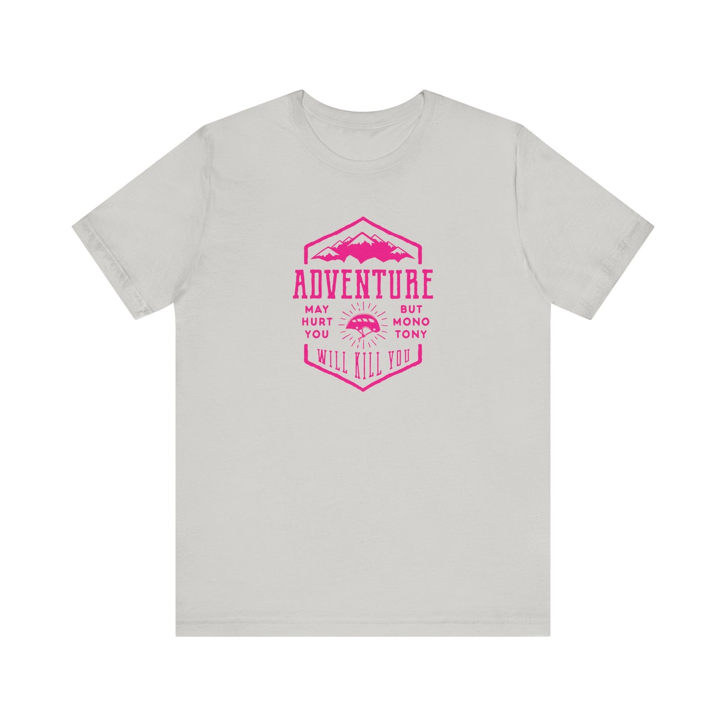 Unisex Jersey Short Sleeve Tee "Adventure" Pink Print