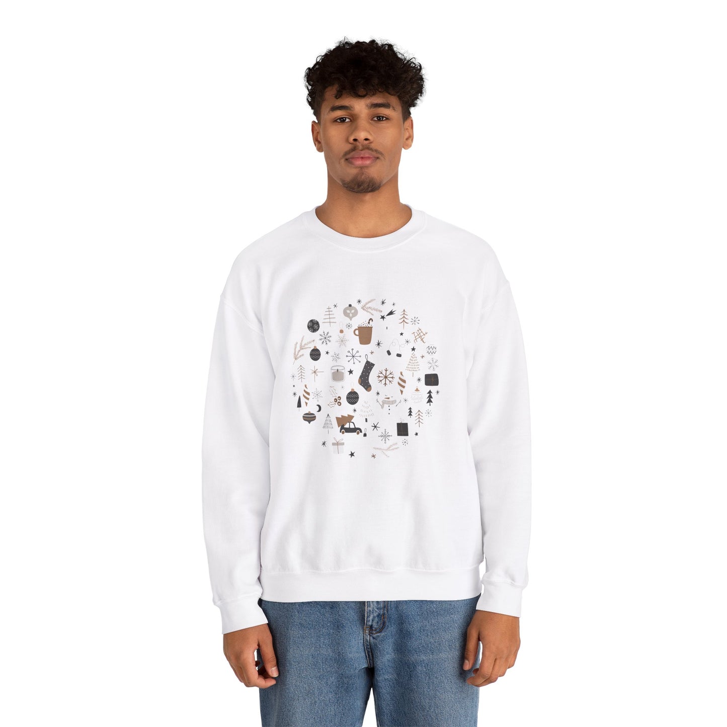 Unisex Heavy Blend Crewneck Sweatshirt Festive Holiday Round Collage 🎄☃️❄️
