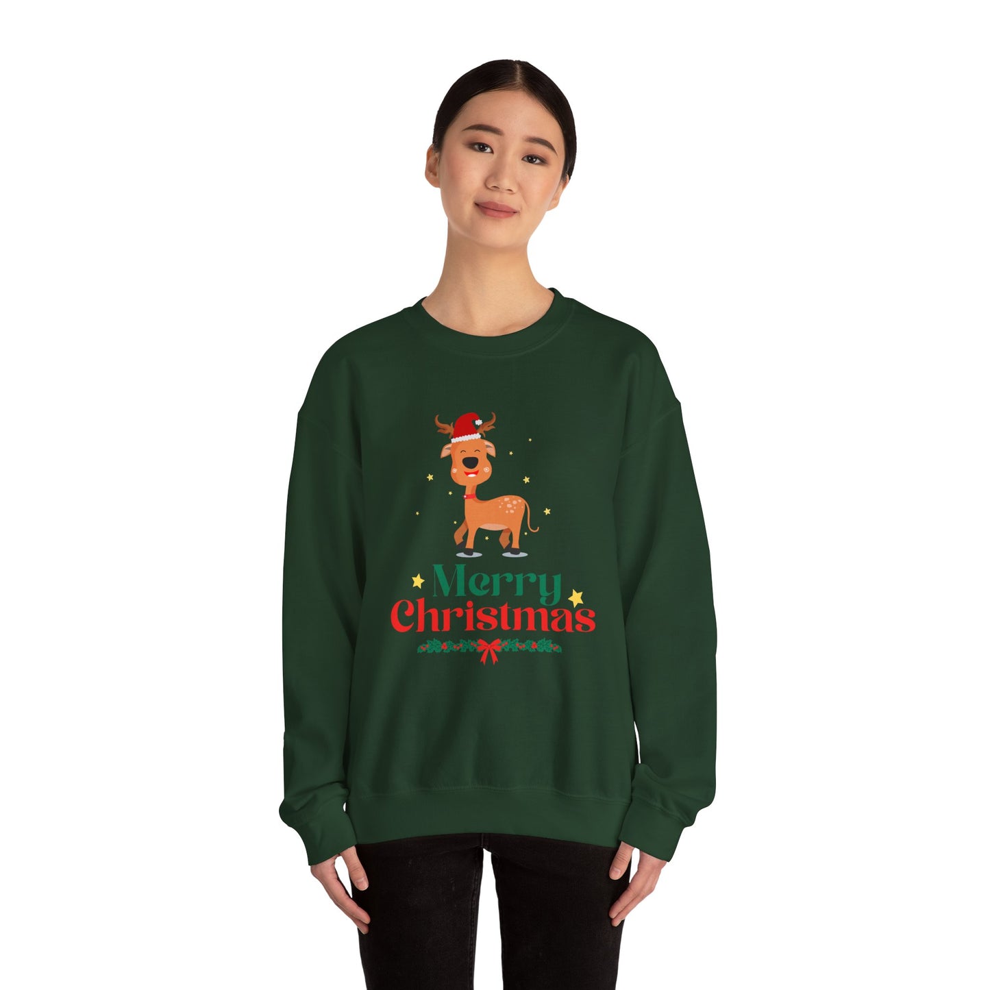 Merry Christmas Reindeer 🎄🦌✨ Unisex Heavy Blend Crewneck Sweatshirt