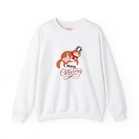 Unisex Heavy Blend Crewneck Sweatshirt Meowy Christmas with Reindeer Cat 🎄🐱🦌